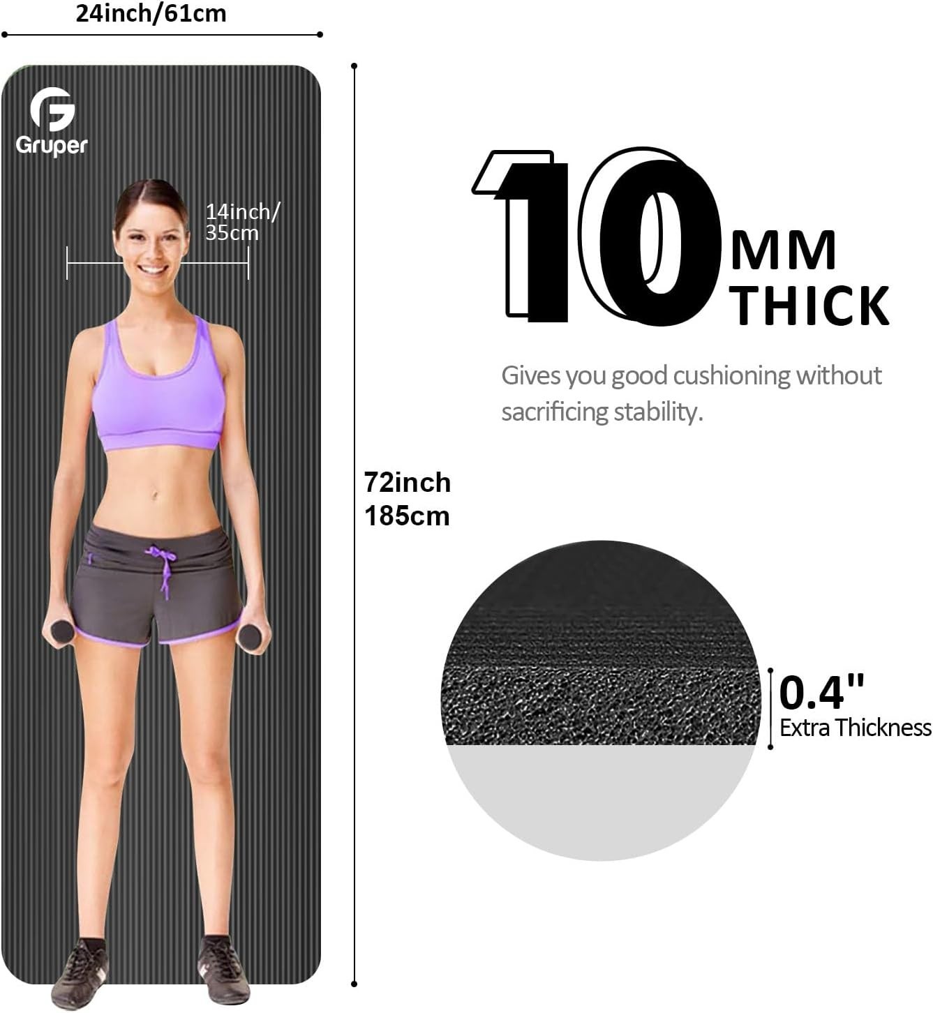 Yoga Mat Non Slip Extra Thick,72&Prime;Lx32&Prime;W x 0.6&Prime;TH,Anti-Tear w/Carrying Strap&Bag