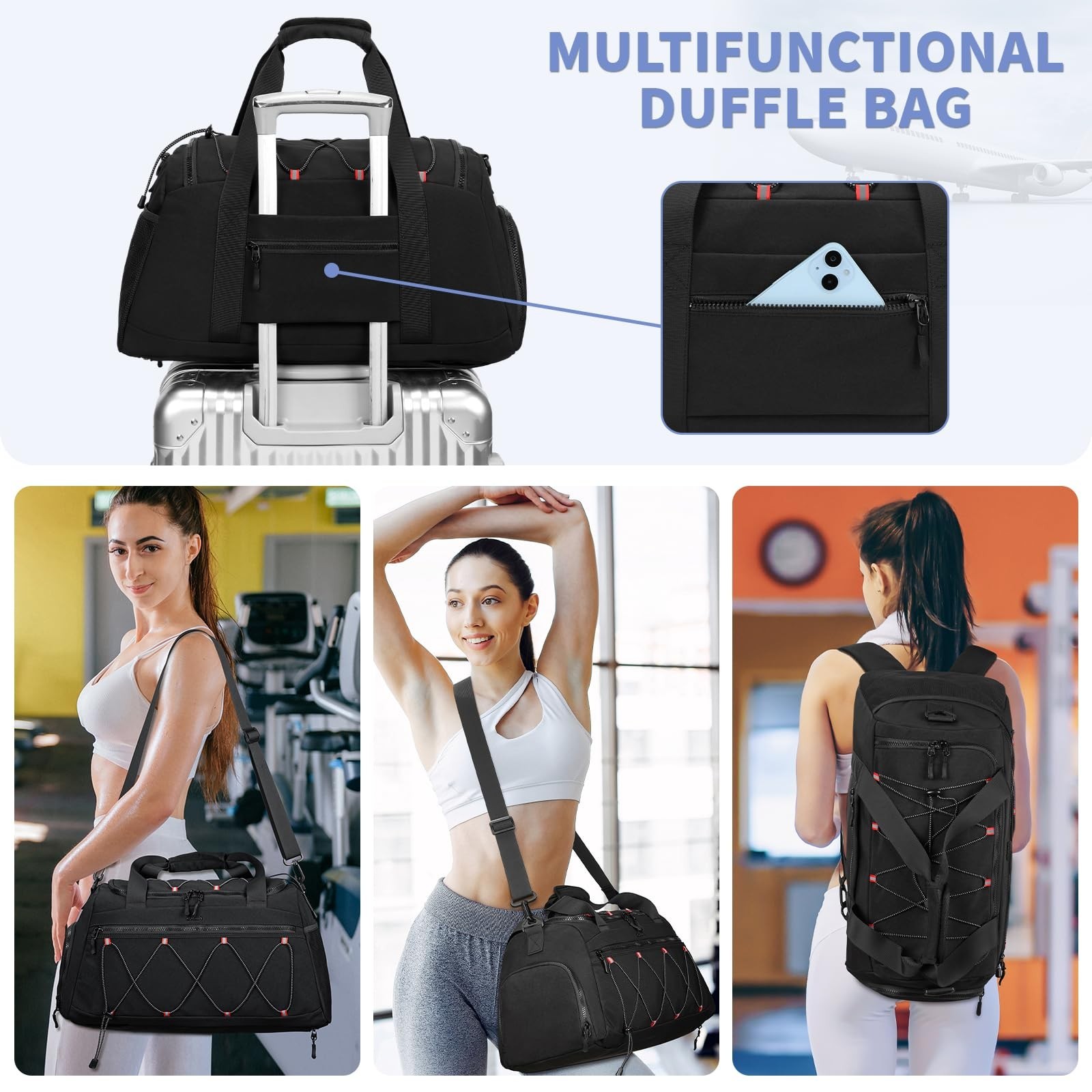 Gym Backpack for Women – 40L Duffel Bag with Shoe Compartment, Travel Weekend…
