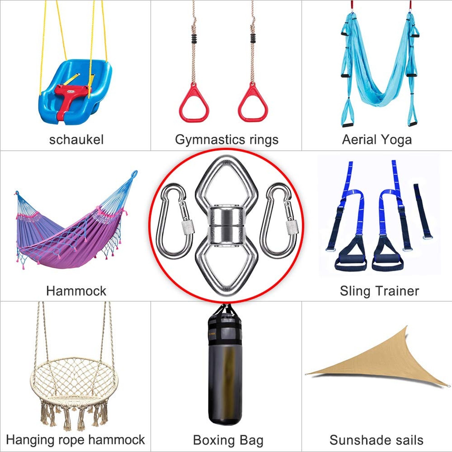 BeneLabel Swing Swivel with 2 Carabiners, 770LB Capacity, Safest Rotational D…