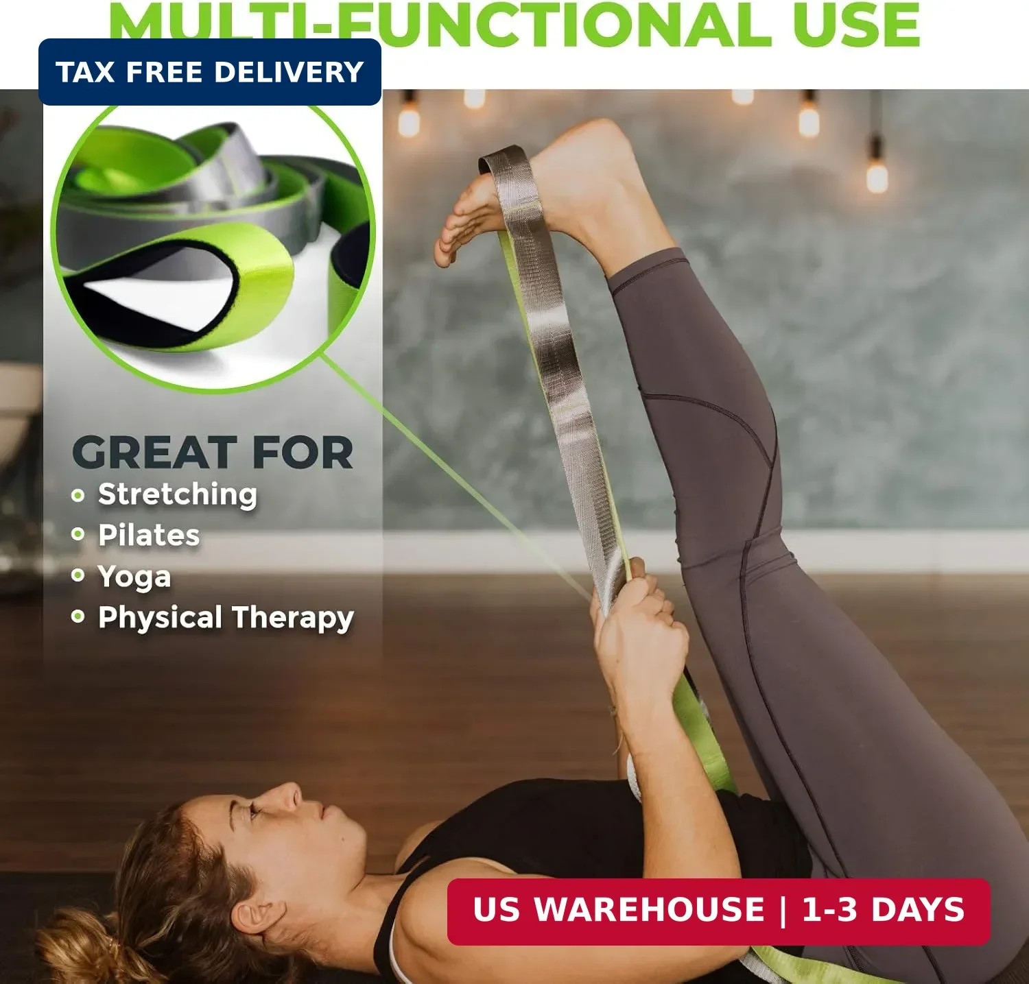 Gradient Fitness Stretching Strap for Physical Therapy, 12 Multi-Loop Stretch St