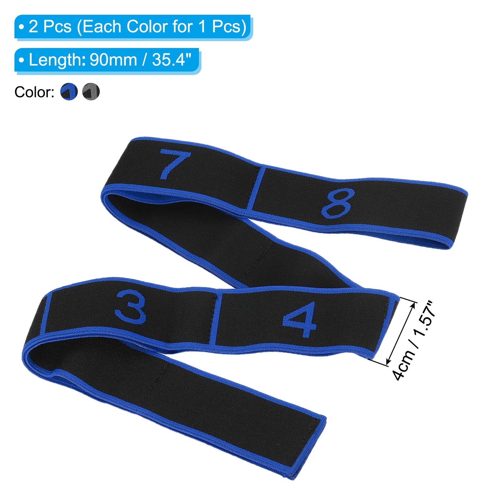 35.4 Inch 2 Pcs Exercise Bands Yoga Stretching Strap Black Gray/Blue Black