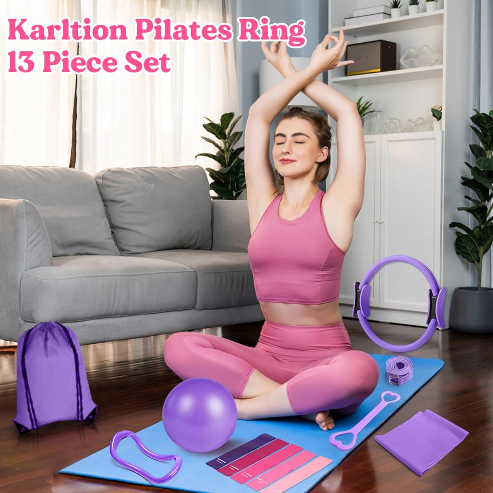 Pilates Ring 13 Piece Set,Pilates Kit for Women Exercise Equipment Accessories D