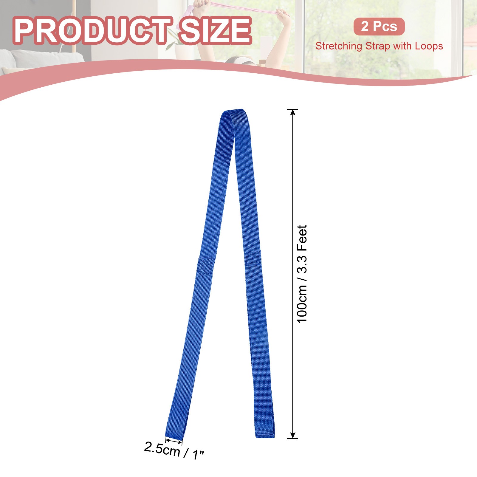 2 Pack 3.3ft Stretch Strap with Loops Cheerleading Stunt Yoga Strap, Dark Blue
