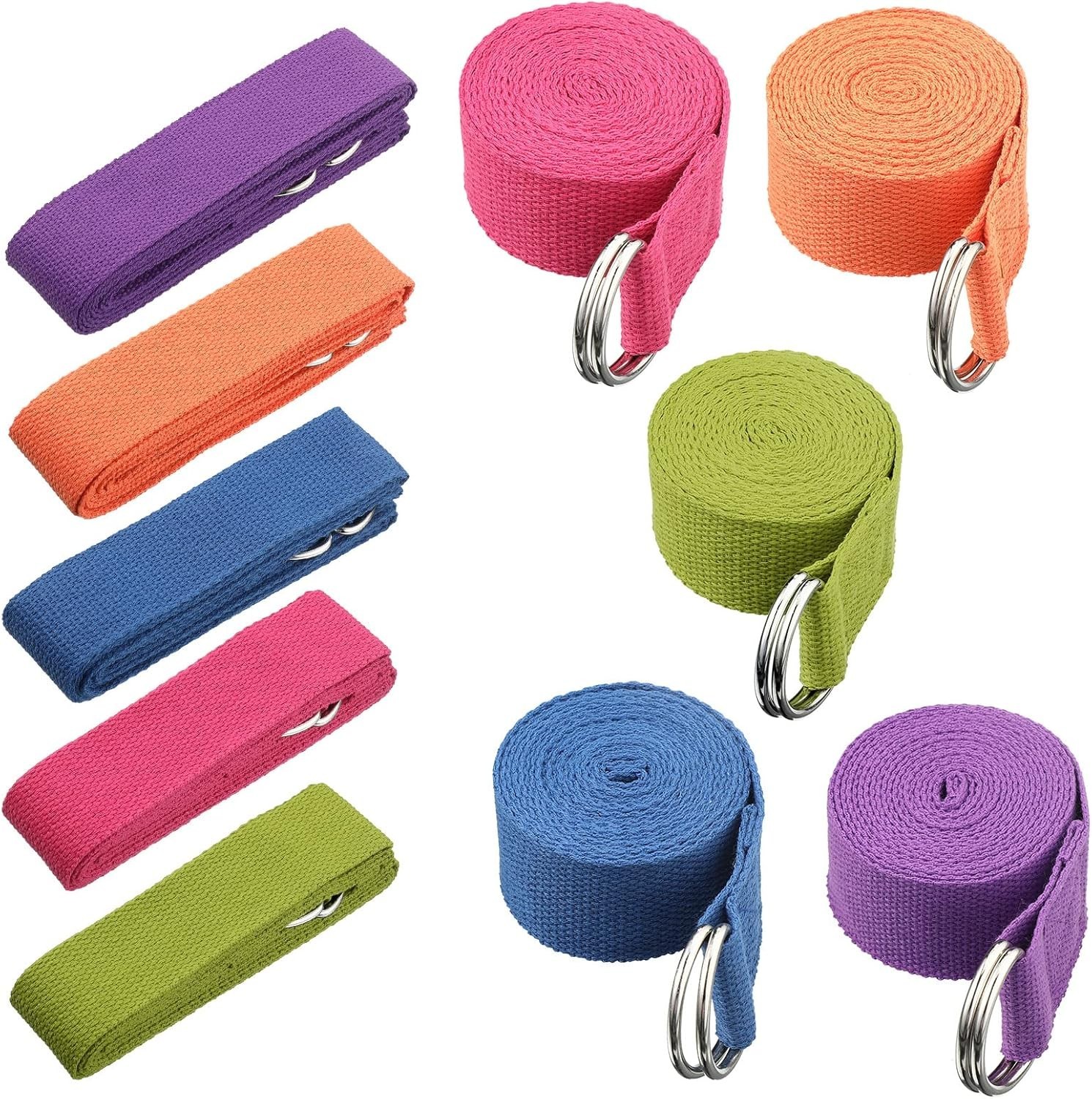 8ft Yoga Stretch Straps in Pink Orange Green Blue Purple for Fitness and Therapy