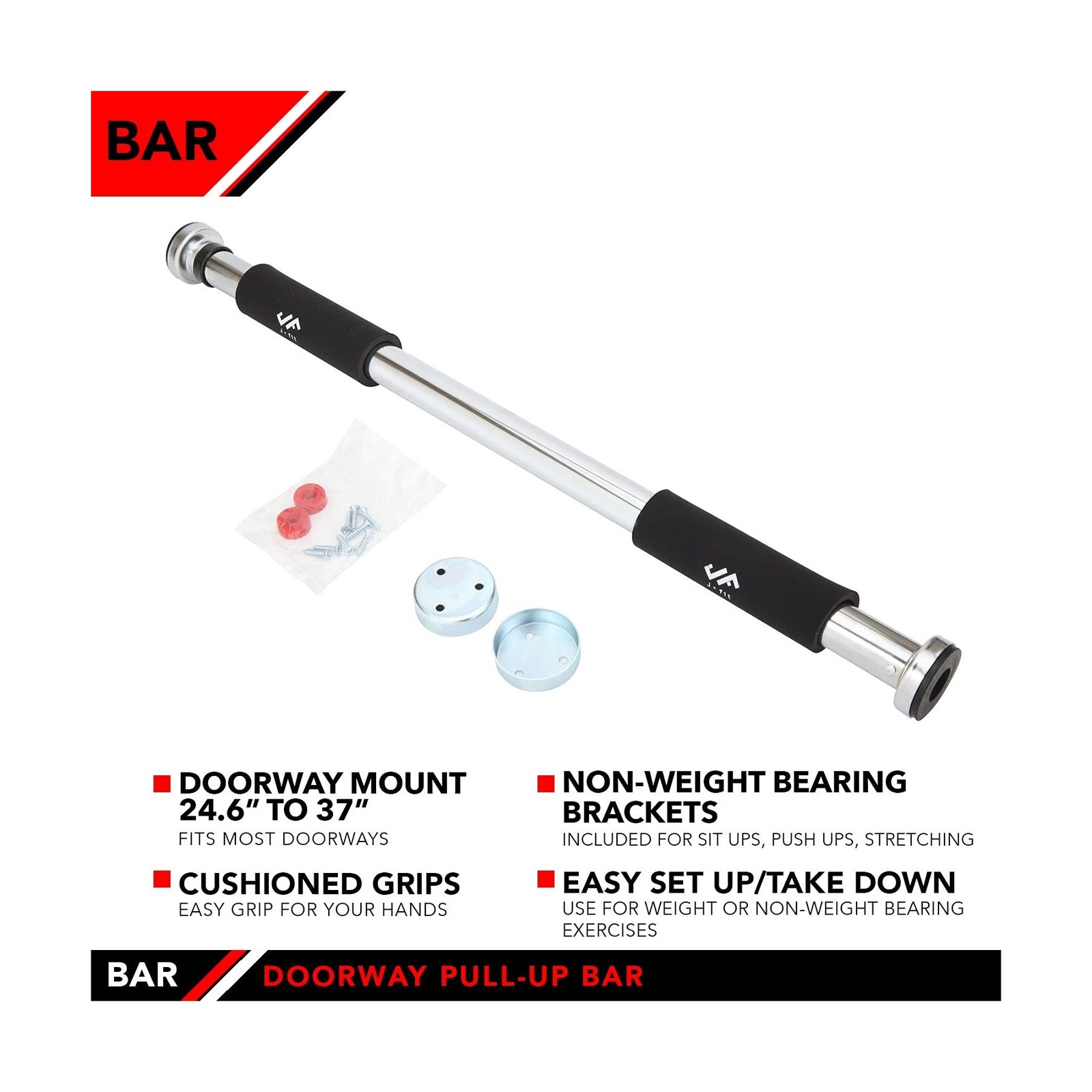 JFIT Deluxe Multi Exercise Doorway Pull-Up Bar with Comfort Grips, 40-Inch