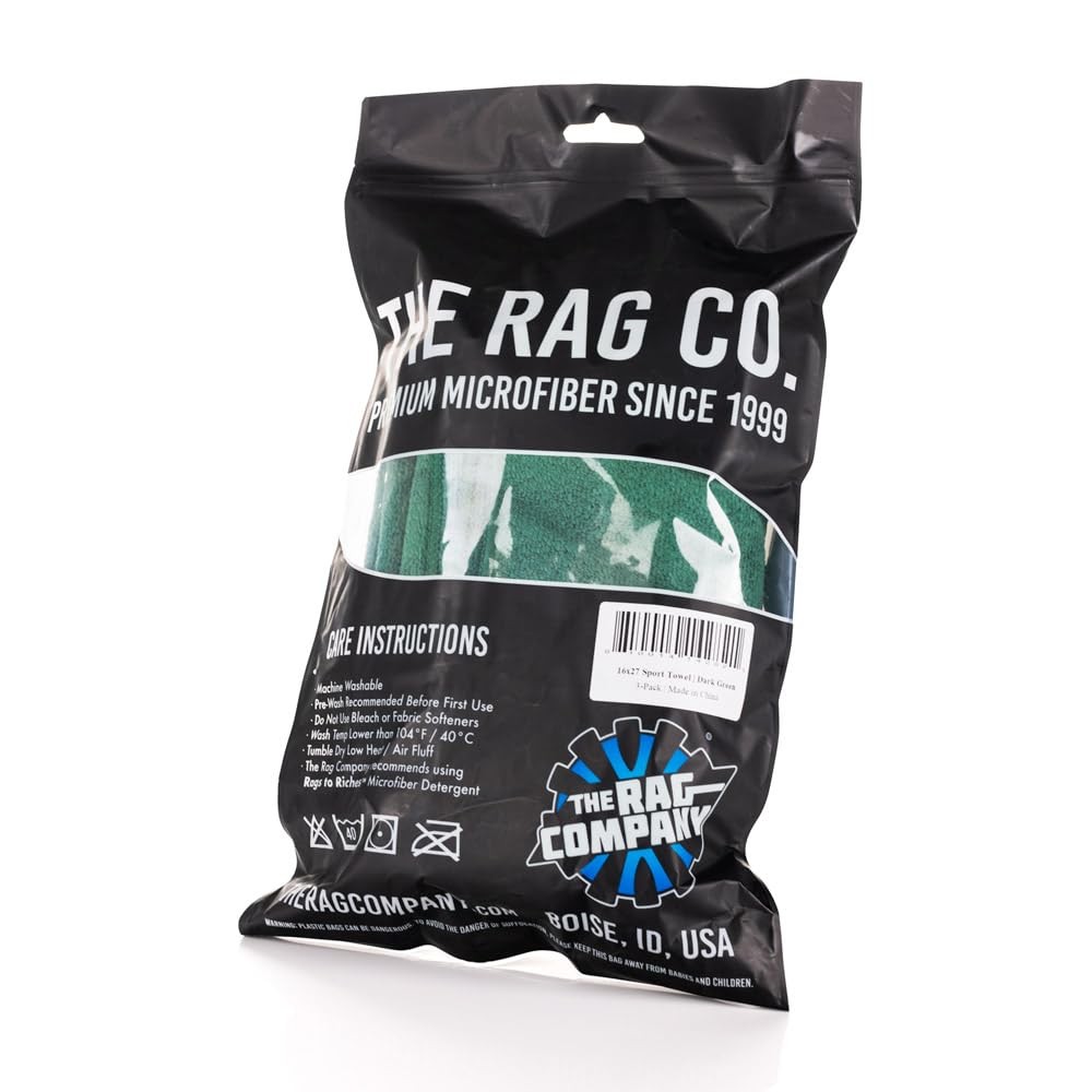 The Rag Company – Sport & Workout Towel – Gym, 16in. x 27in., Dark Green