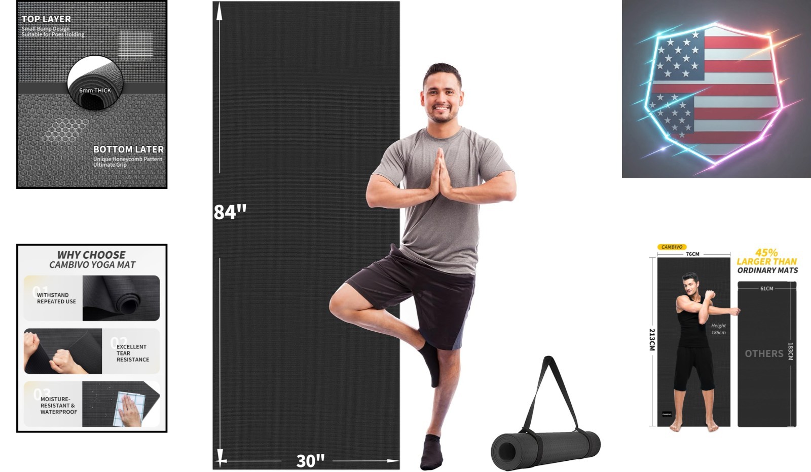 Yoga Mat for Women and Men, Extra Long and Wide Exercise Mat72&Prime;x48&Prime;/84&Prime;x30&Prime;, …
