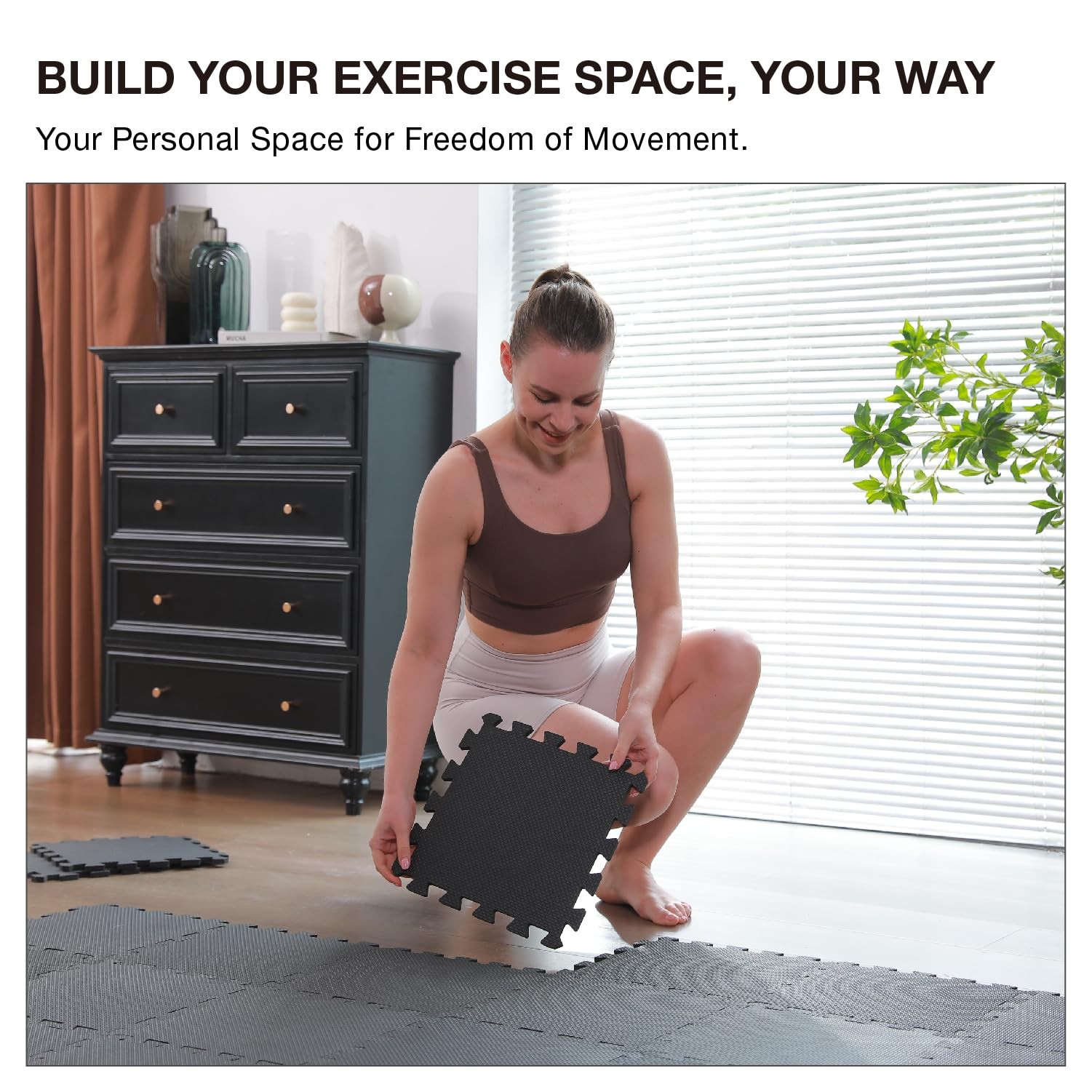 AIRHOP 18 Tiles Gym Floor Mat, EVA Foam Black | 18 |1.67m²,