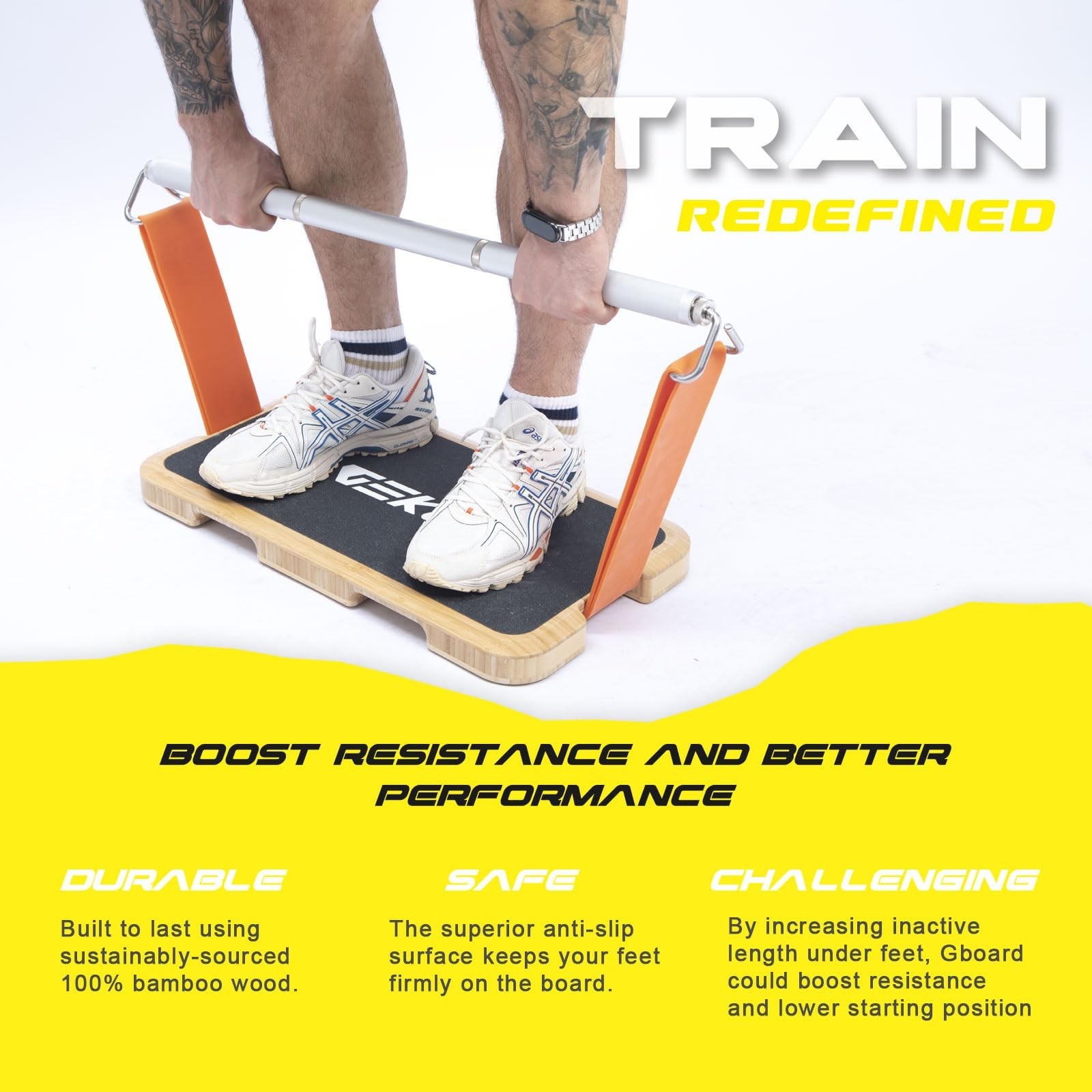 Resistance Band Workout Footplate – Wood Exercise Platform with Non-Slip Surf…