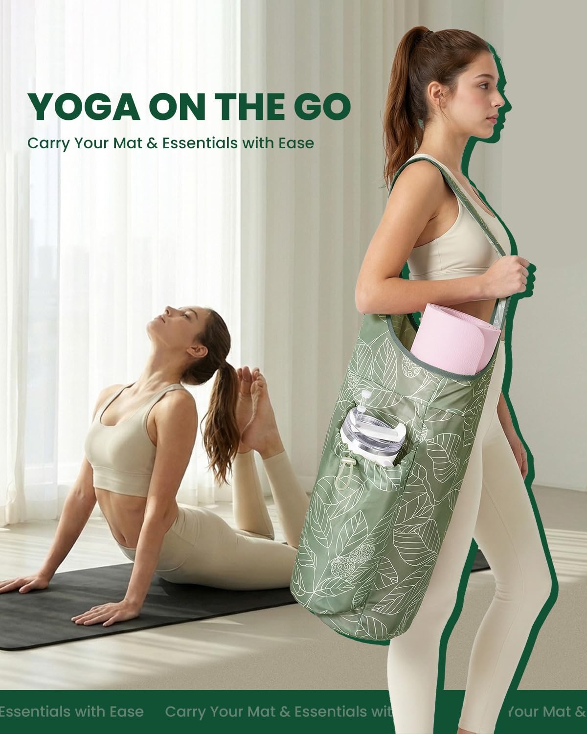 sportsnew Yoga Mat Bag for Women with Drawstring Pocket & Large, Yellow green