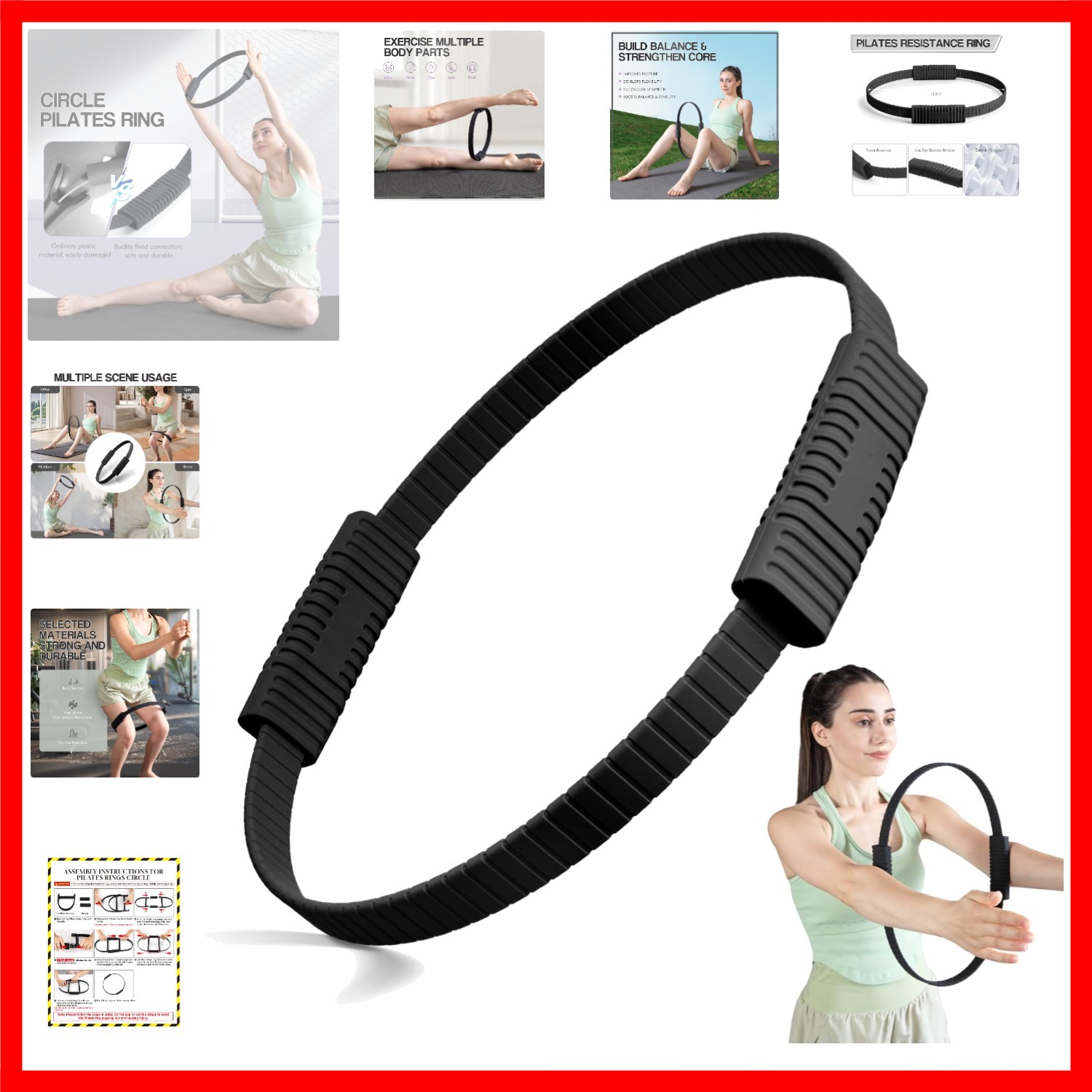 Pilates Kit, 13.5 Inch Magic Circle Ring with Core Ball and 5-Level Resistanc…