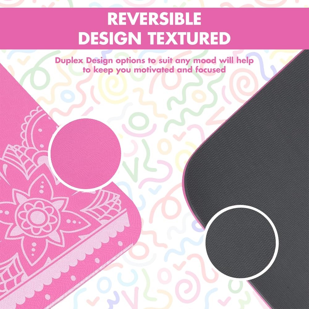 Premium Yoga Mat 6mm Print Reversible Extra Thick and Large Non Slip Exercise…