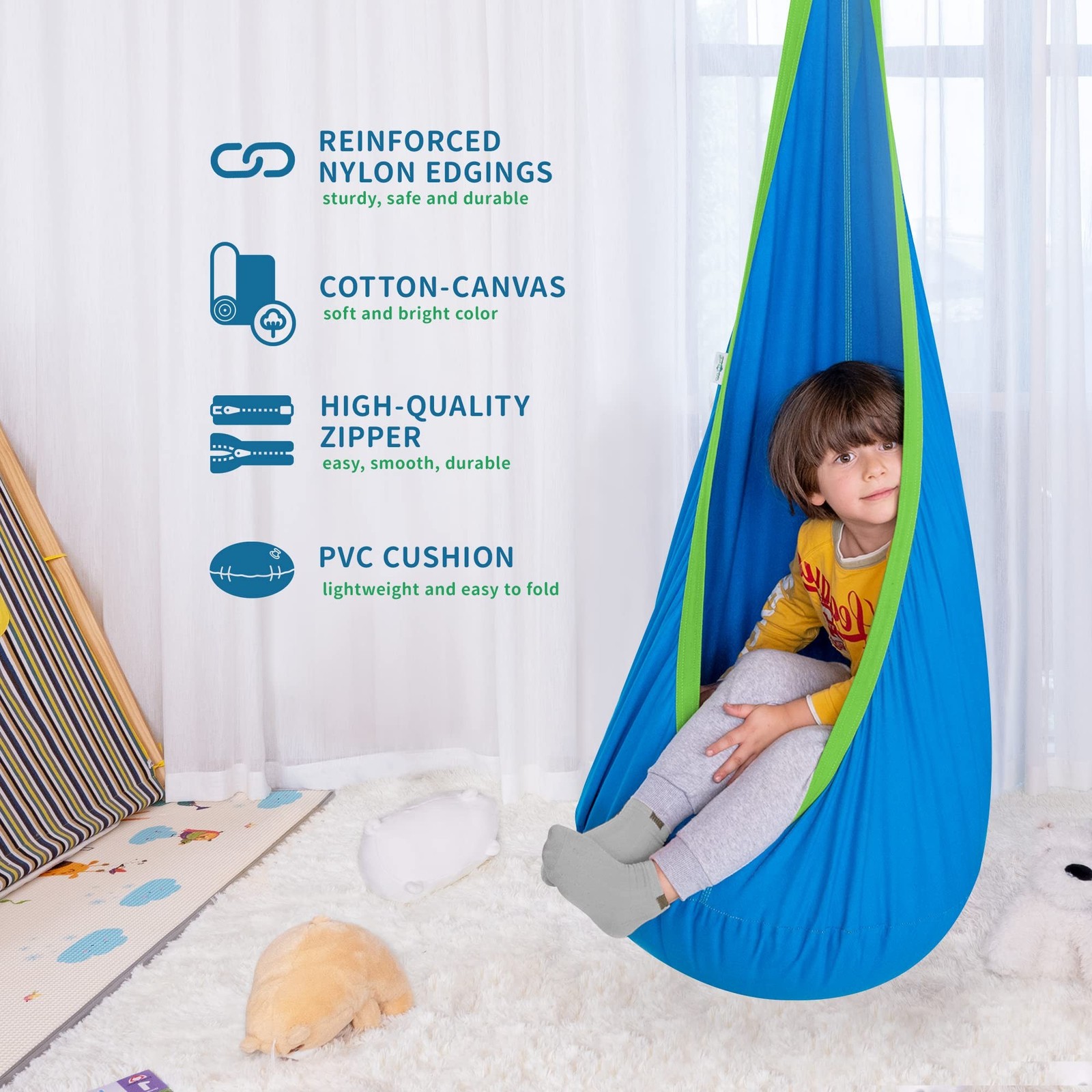 OUTREE Kids Pod Swing Seat, Cotton Child Hammock Swing Chair, Sensory Swing f…