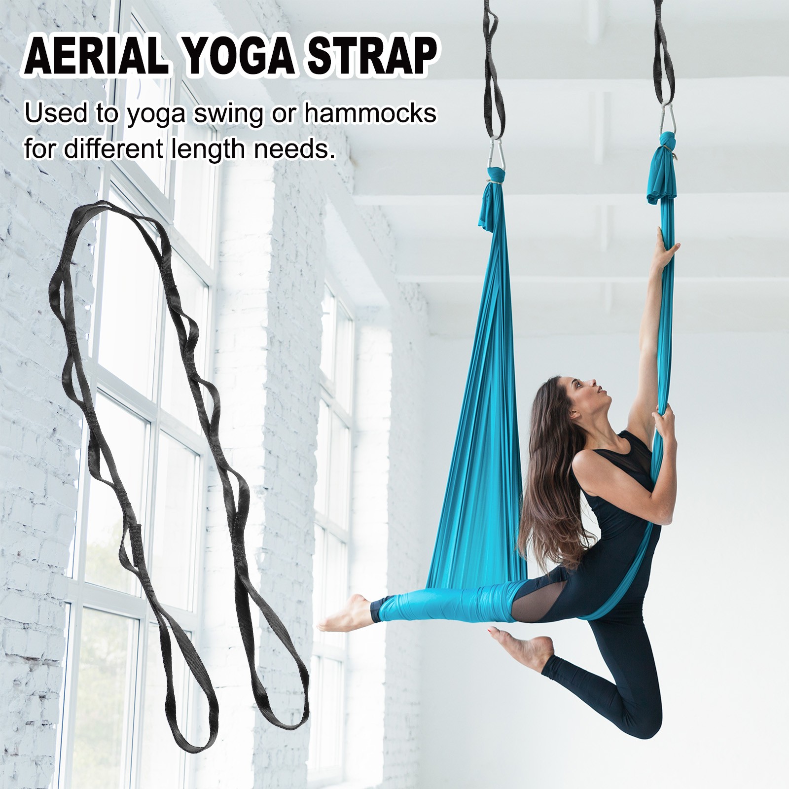 25KN Daisy Chain Yoga Extend Belt 1.5M, 2Pcs Climbing Straps for Exercise, Black
