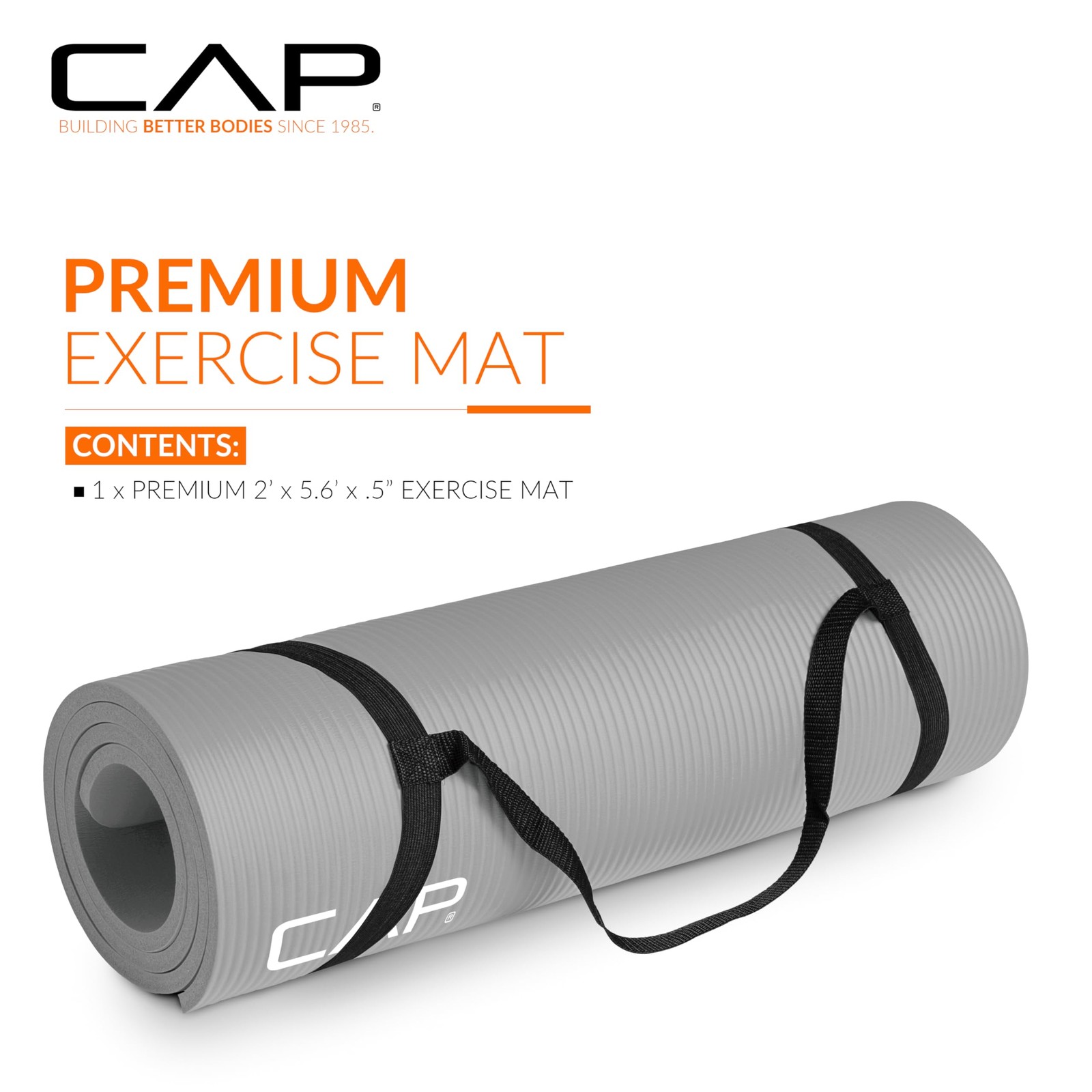 CAP Barbell High Density Exercise Mat with strap, 68&Prime;x24&Prime; 12mm 68&Prime;x24&Prime;, Gray