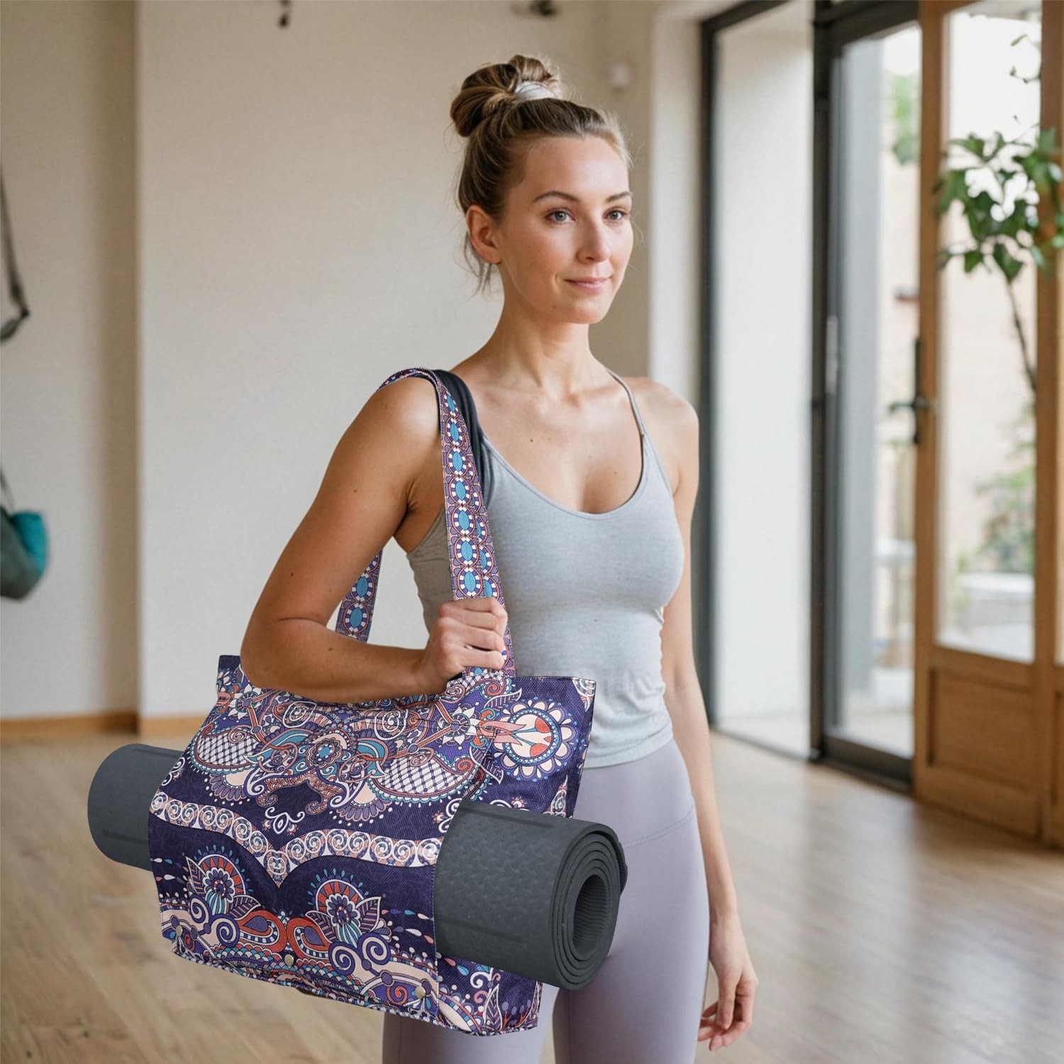 Yoga Mat Bag Carrier Tote With Zipper Pocket Workout Pilates Travel Gym Stuff