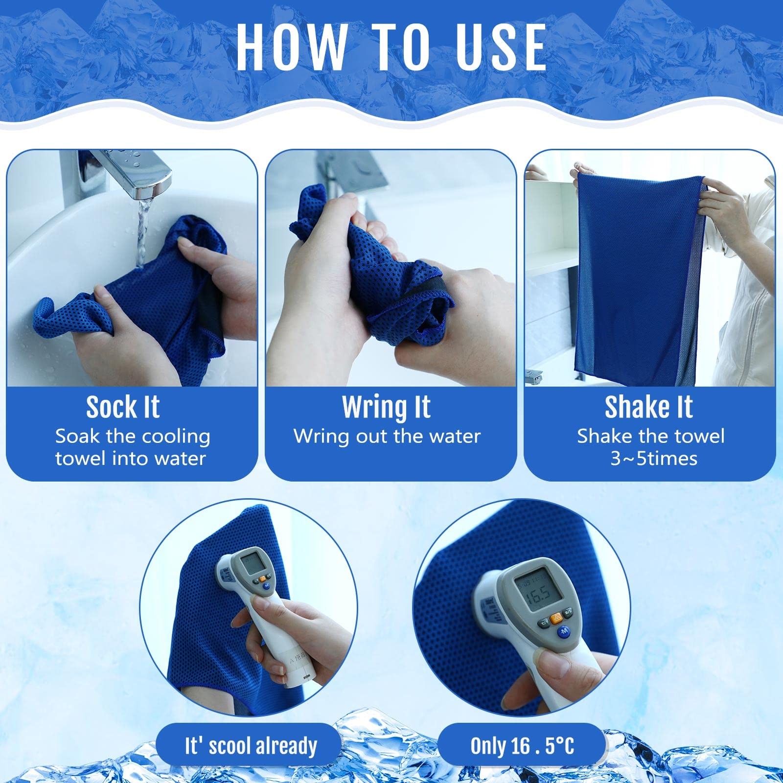Hosuly 30 Pack Cooling Towels, 40&Prime;x12&Prime; Ice Breathable Chilly Large, Dark Blue