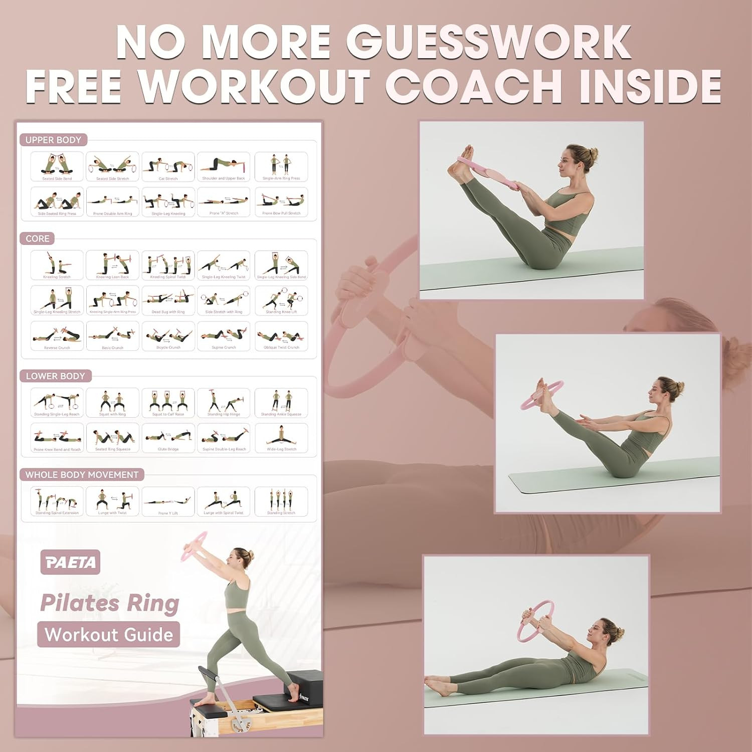 Pilates Ring Set – 14” Magic Circle (38 Lbs Resistance), 9.8” Pilates Ball, 5 Re