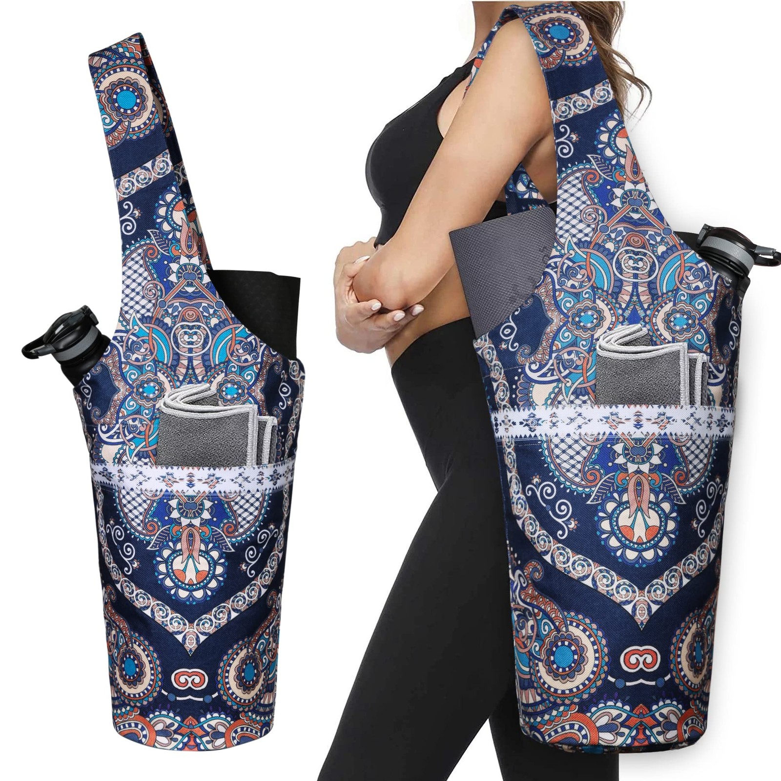 Fashion Printed Yoga Mat Bag Large Side Zipper Pocket Long Tote Accessories