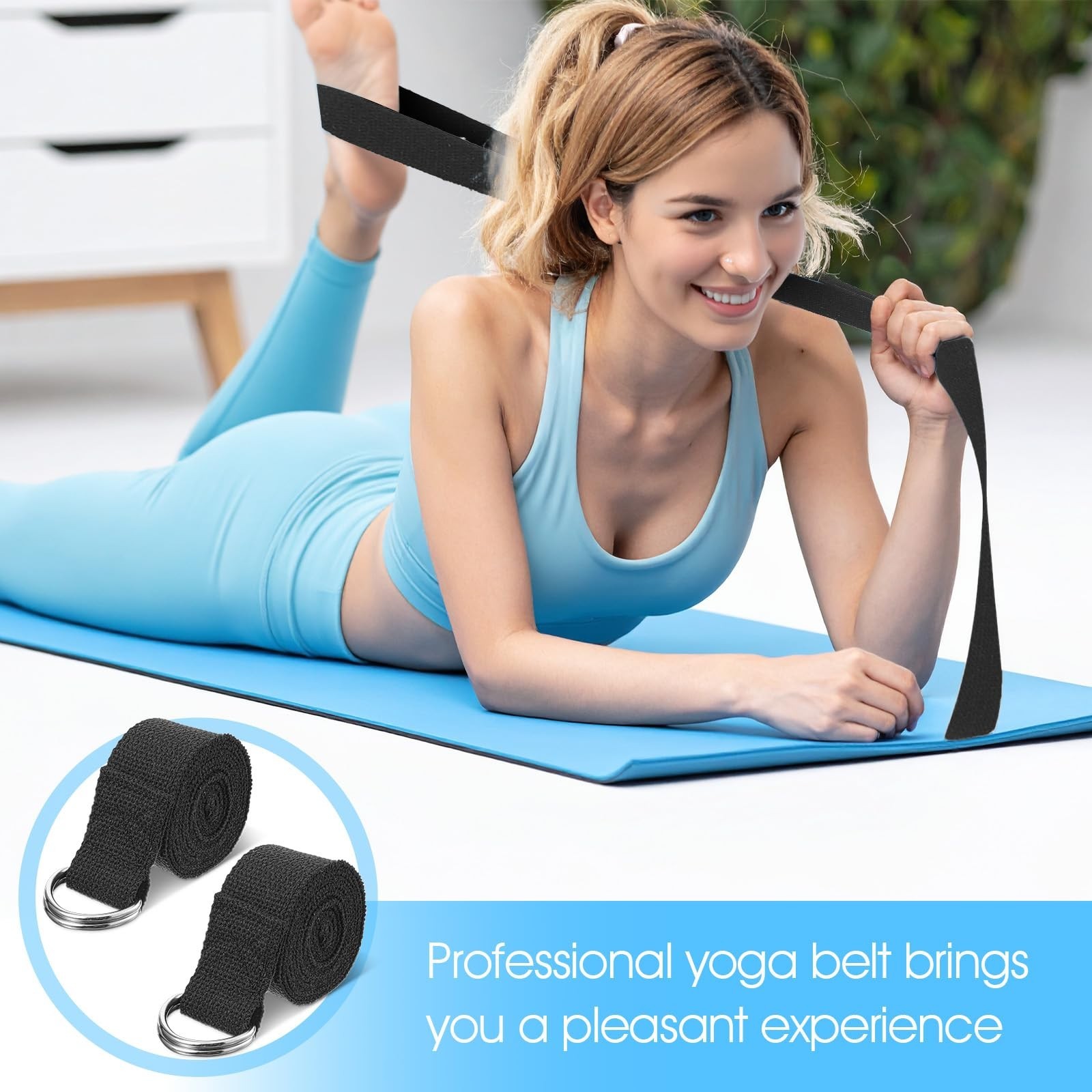 16 Pcs 6ft Yoga Straps for Stretching – Adjustable Pilates Bands with Metal D-Ri