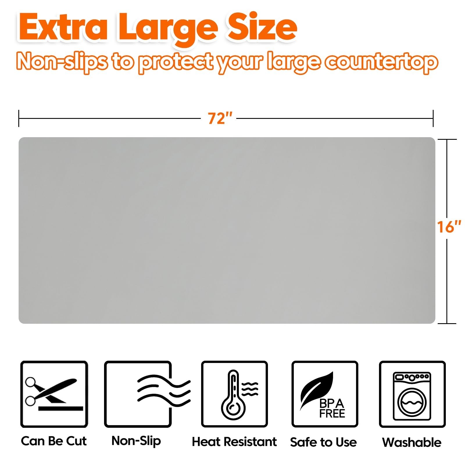 Extra Large Silicone Mat, 72”x16” Heat Resistant Mats for Countertop
