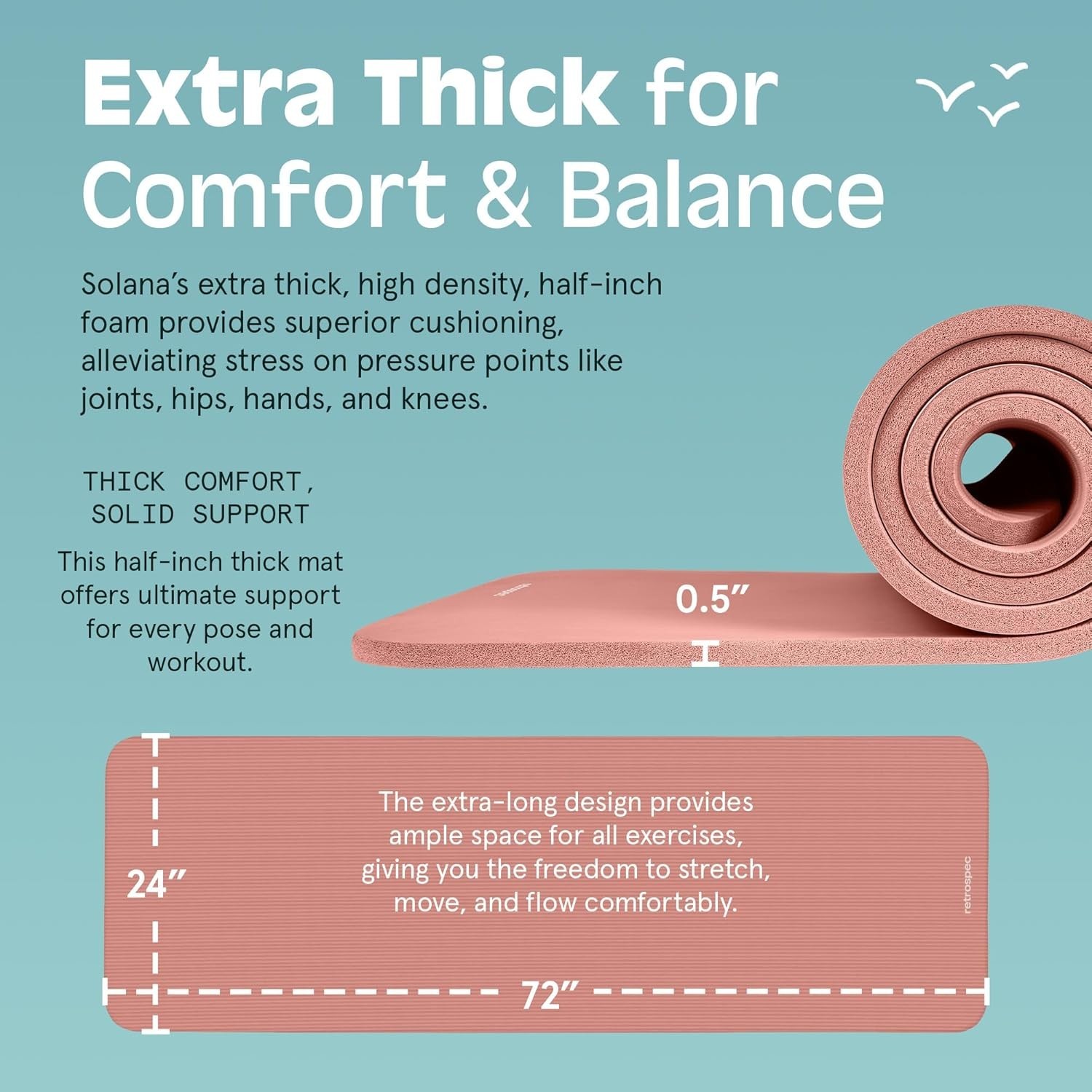 Solana Lightweight Yoga Mat 1/2in Thick – Durable Non-Slip Fitness Essential