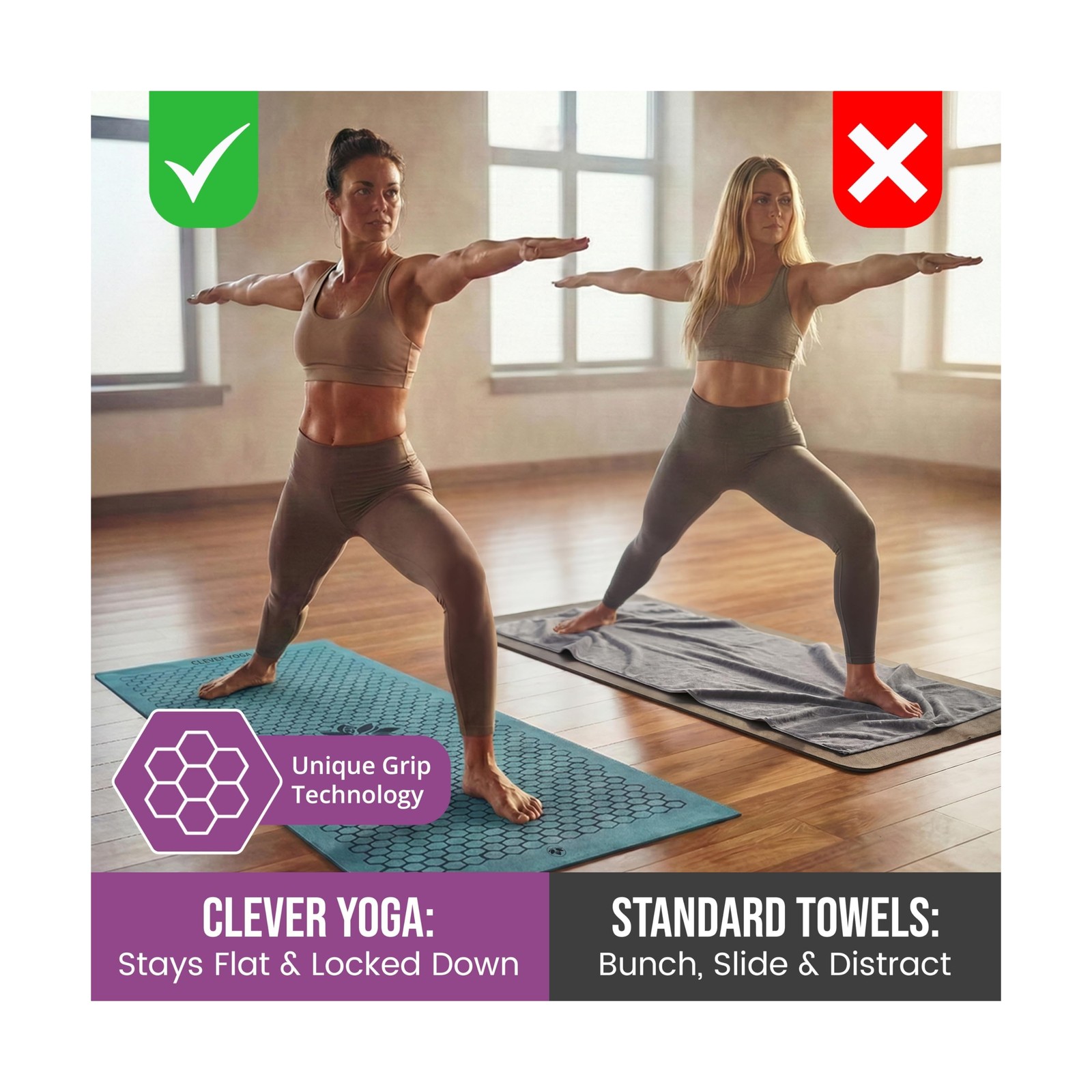 Clever Yoga Hot Yoga Mat Towel – Non-Slip Grip for Hot Yoga, Sweat … Fas