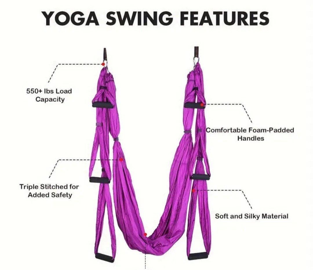 Purple Nylon Yoga Swing Trapeeze Kit, Foam Handles, Daisy Chain, Purple NEW