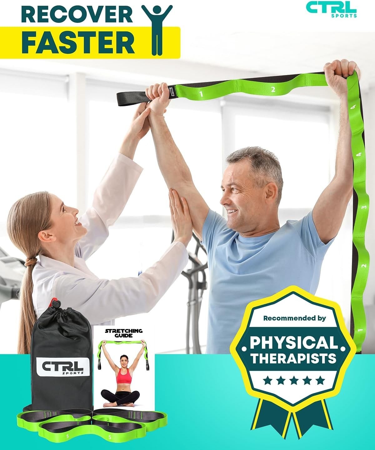 Multifunctional Yoga & Therapy Stretch Strap with Loops