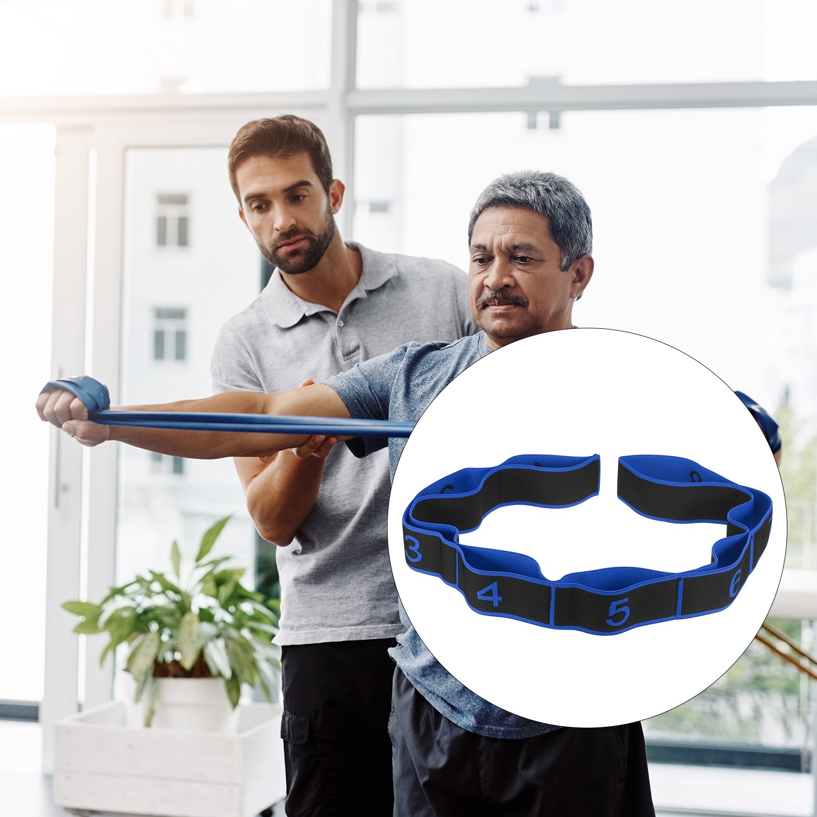 35.4 Inch 2 Pcs Exercise Bands Yoga Stretching Strap Black Gray/Blue Black