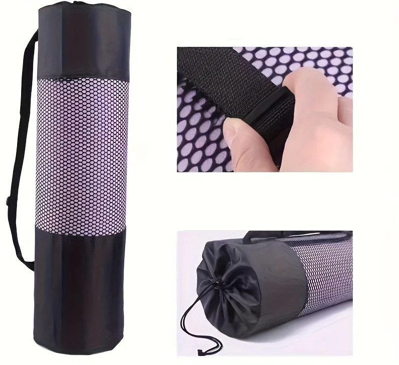 Breathable Yoga Mat Mesh Bag with Shoulder Strap Durable Oxford Fabric Black