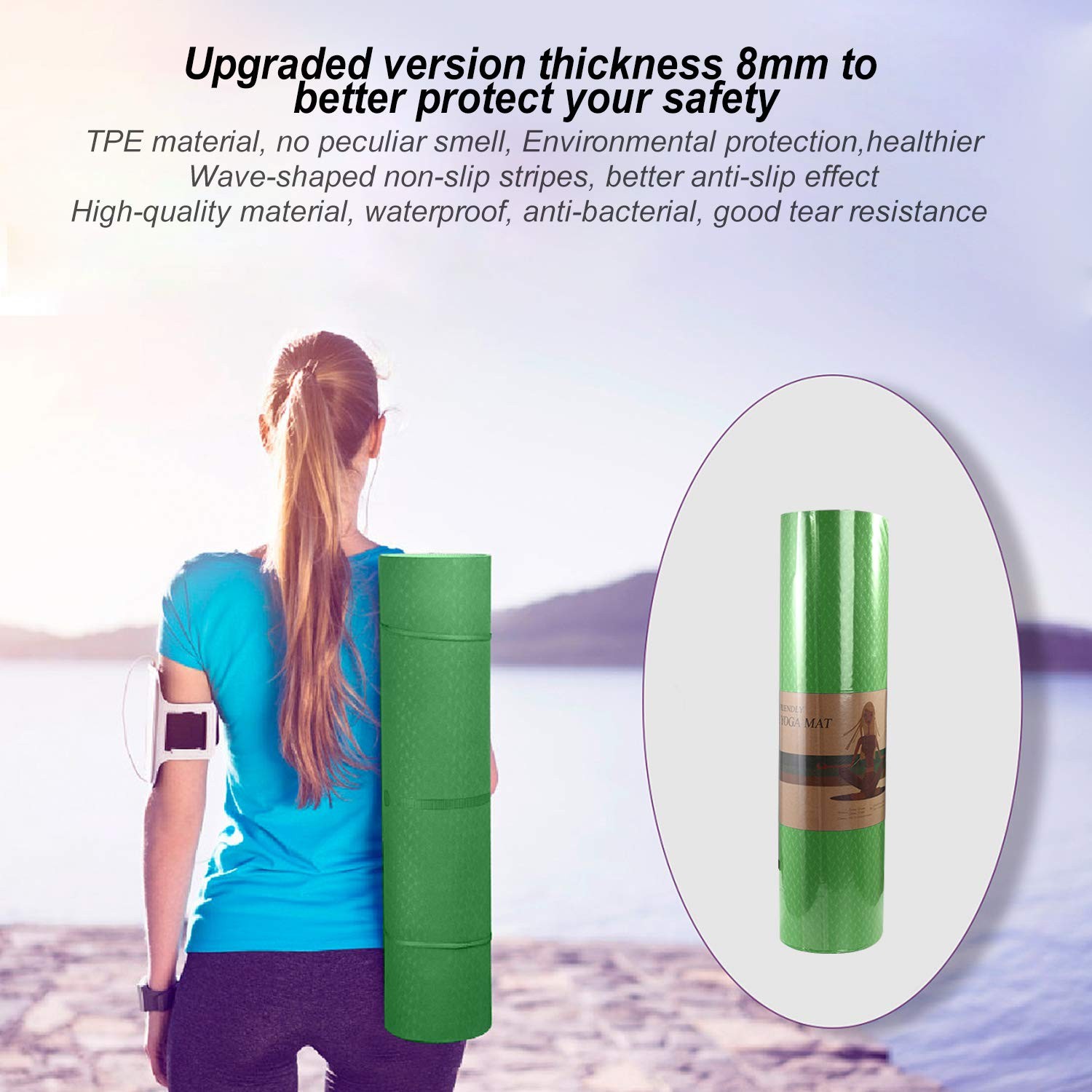Yoga Mat 1/3&Prime; (8mm) Thick Non-Slip, Men Fitness & Exercise Mat, 72&Prime;Lx24&Prime;W Eco…