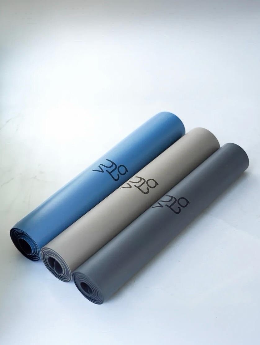 Yuta Yoga Mat Set of 3 for Yoga, Blue/Gray/Taupe, Unisex Adults