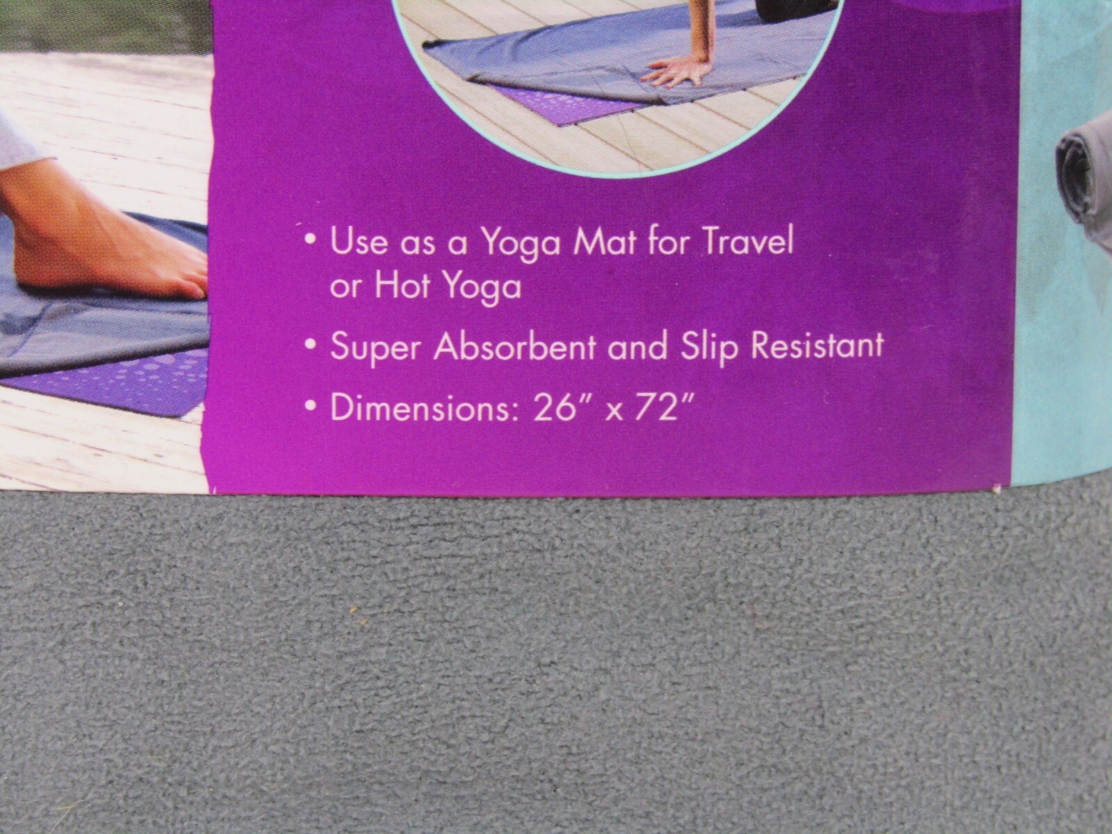 Lotus Hot Yoga Towel/Yoga Mat-Gray Microfiber-Size 26”x72”-Slip Resistant-NEW