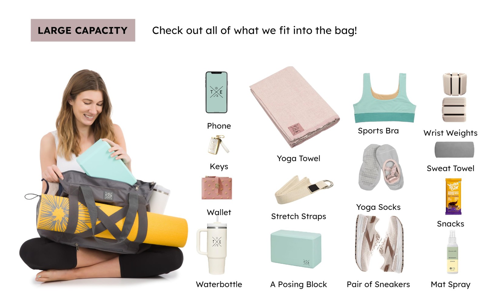 Yoga Mat Bag with Convertible Backpack Straps, Multiple Pockets, and Secure Z…