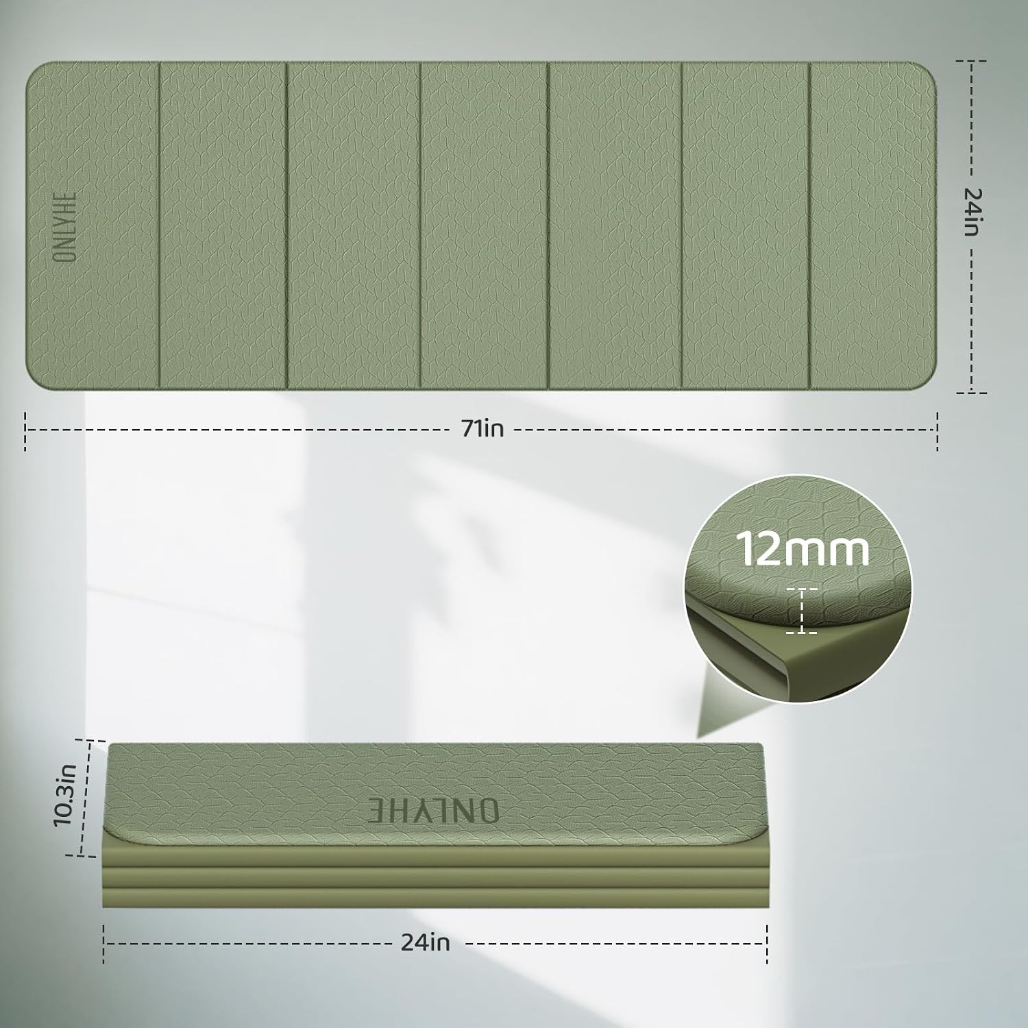 Foldable Yoga Mat (12Mm) Exercise Mats for Home Workout,Comfortable and Durable,