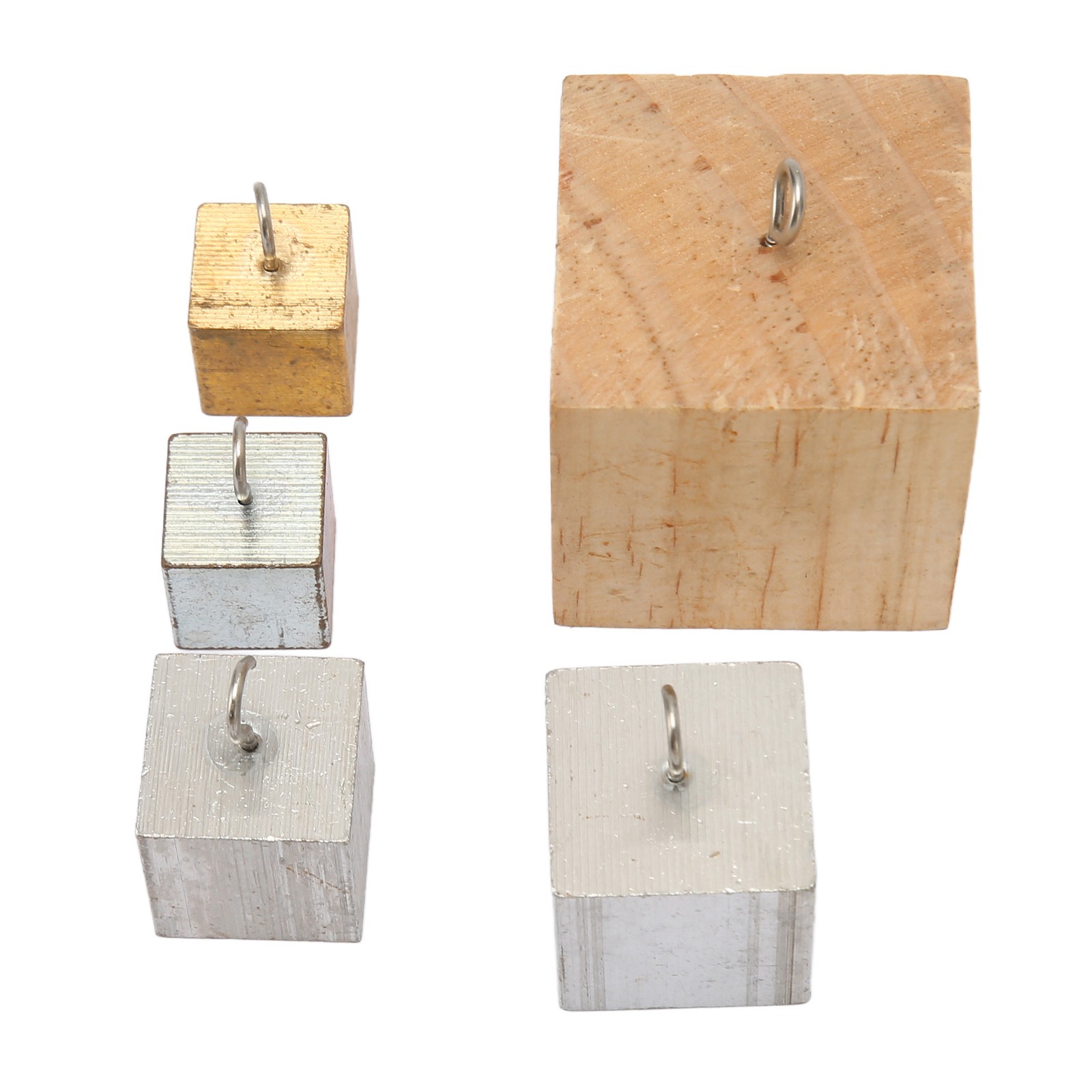 5x Density Cubes Set Copper Iron Aluminum Solid Wood Density Blocks For Phys SET