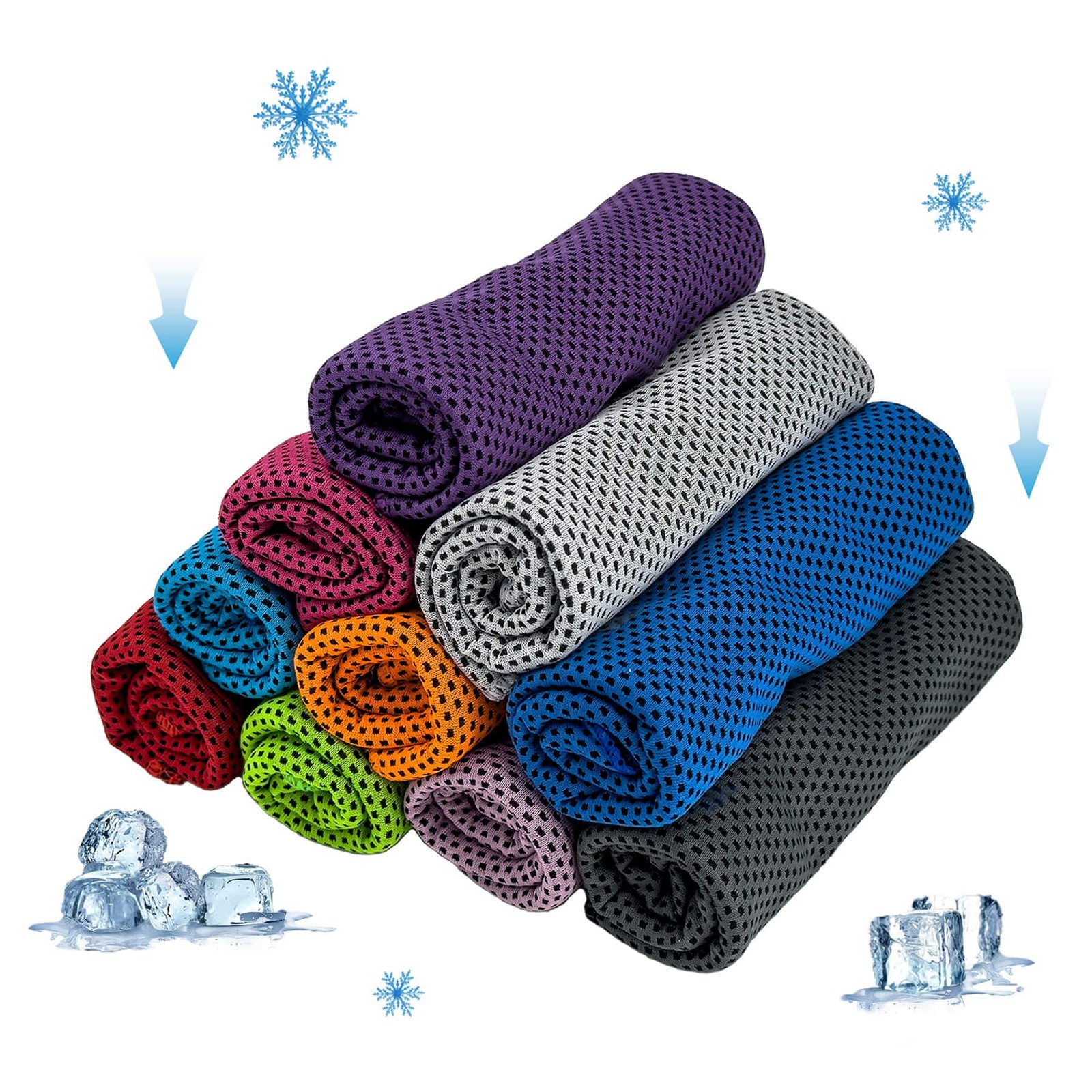 AWOWZ 10 Pack Cooling Towels, Soft Breathable Sweat Ice 10 Pack, Assorted