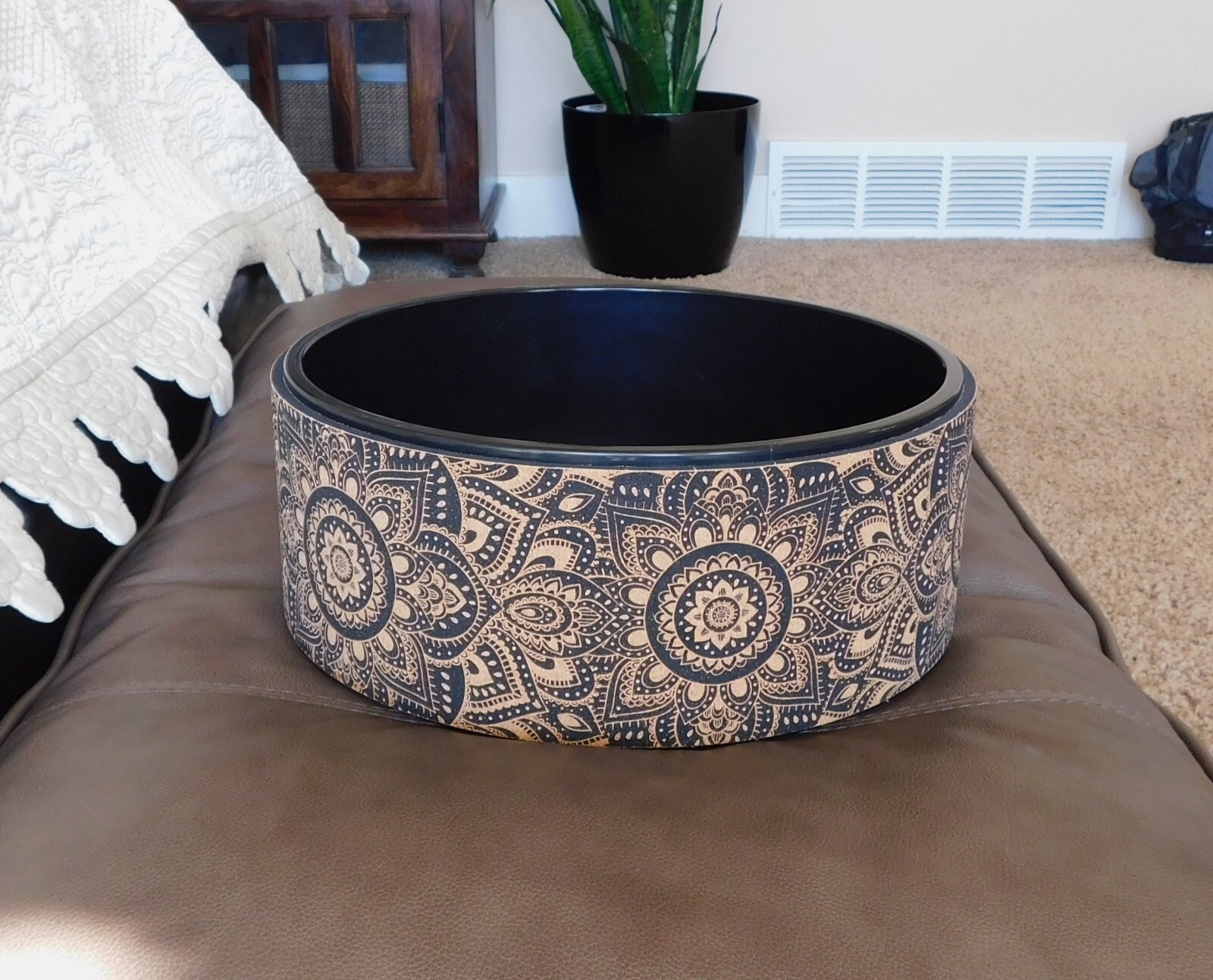 Cork Yoga Wheel by Yoga Design Lab (12.6 diameter), mandala black, New
