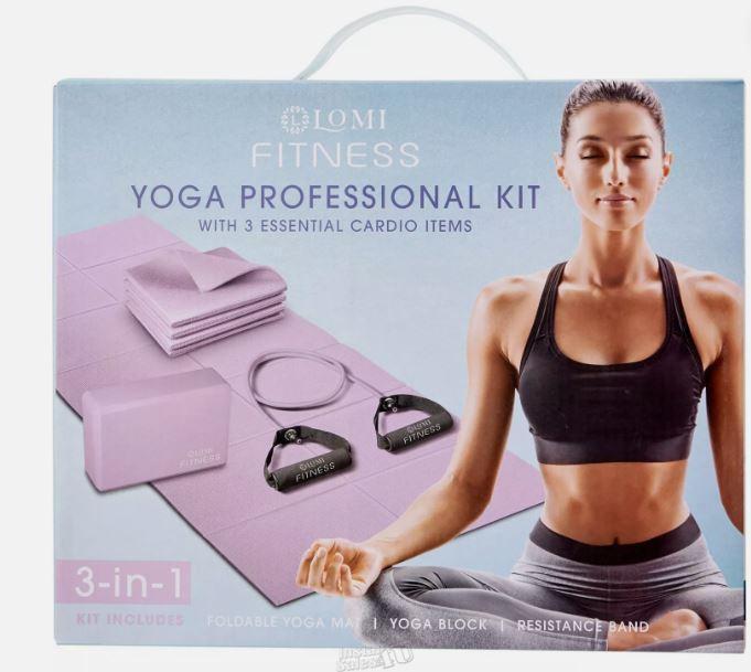 Fitness Yoga Professional Kit Set=Foldable Non-slip Mat, Block & Resistance Band