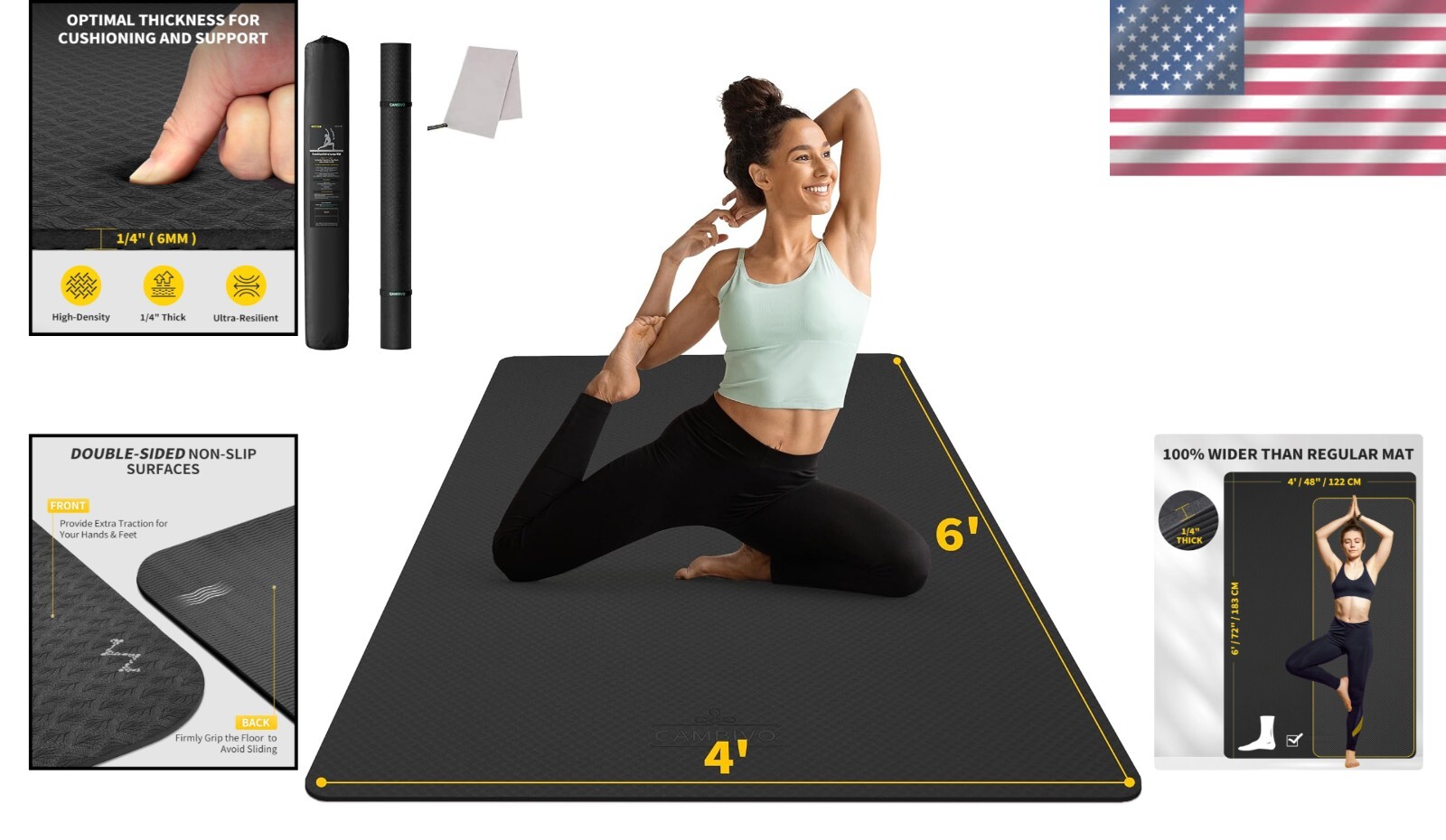 Durable 6&rsquo;x4&prime; Extra Large Fitness Mat – Non-Slip Design for Safe Exercising