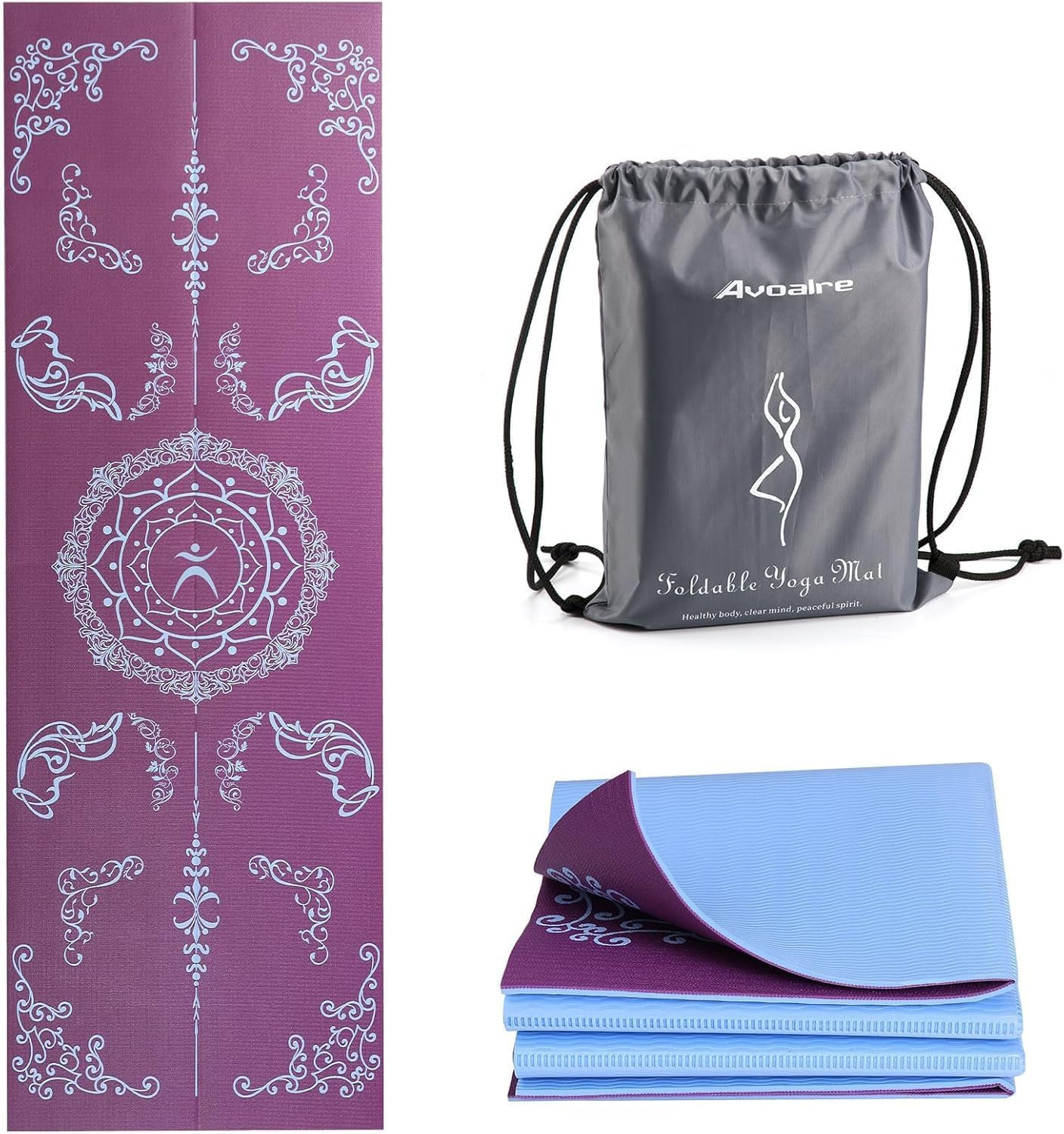 Folding Yoga Mat, Eco-Friendly PVC Travel Yoga Mat Packable, Double Sided Non-Sl