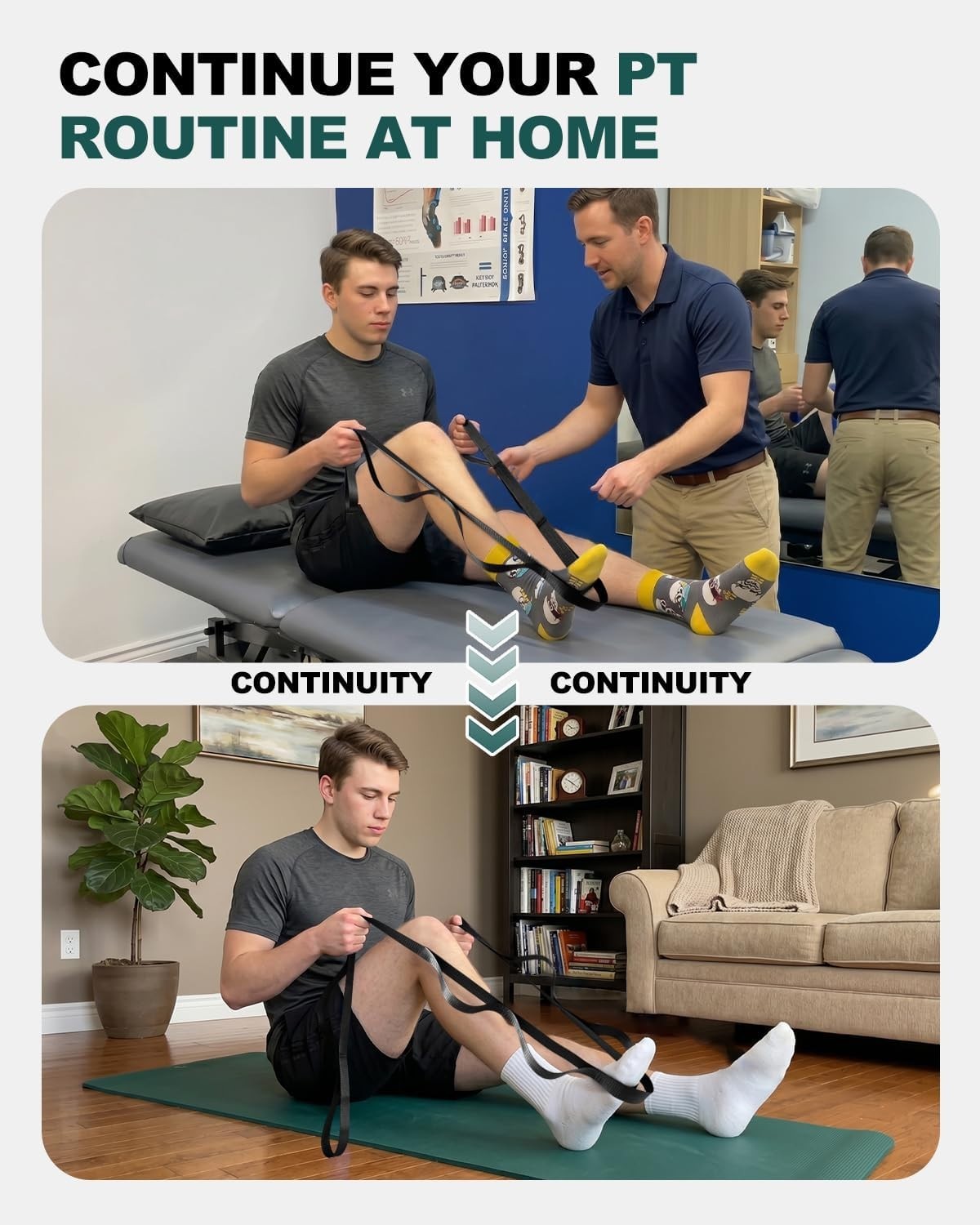 Non-Elastic Stretching Strap with Loops for Physical Therapy & Rehab, Knee Hi…
