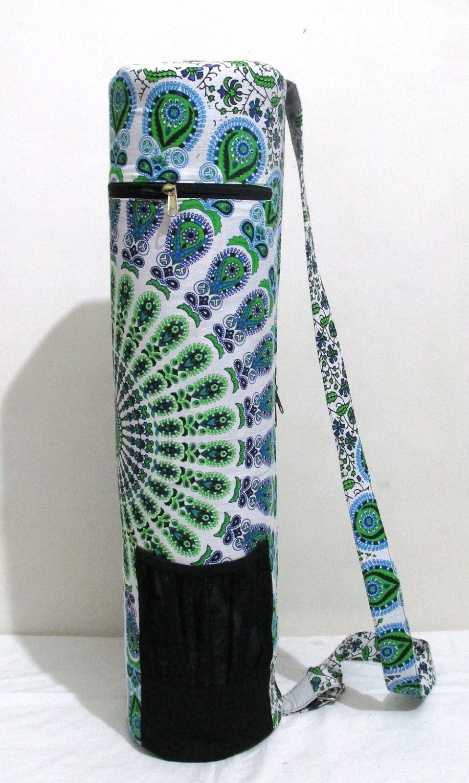 Indian White Peacock Mandala Bag With Shoulder Strap Yoga Mat Carrier Yoga Bags