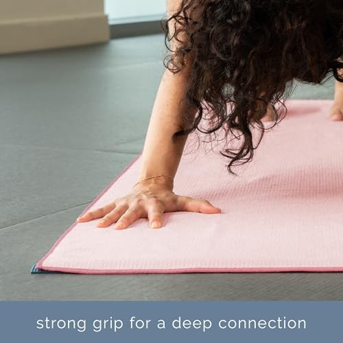 Yoga Mat Towel with Non-Slip Grip, Enhanced Silicone Grip, Soft Pink and Grey