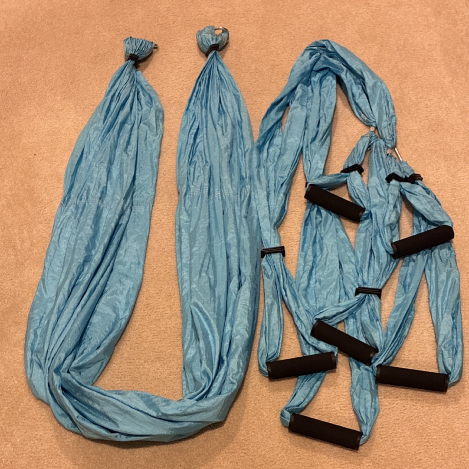Blue Nylon Hanging Yoga Swing Set w/ Carry Bag & Instruction Manual