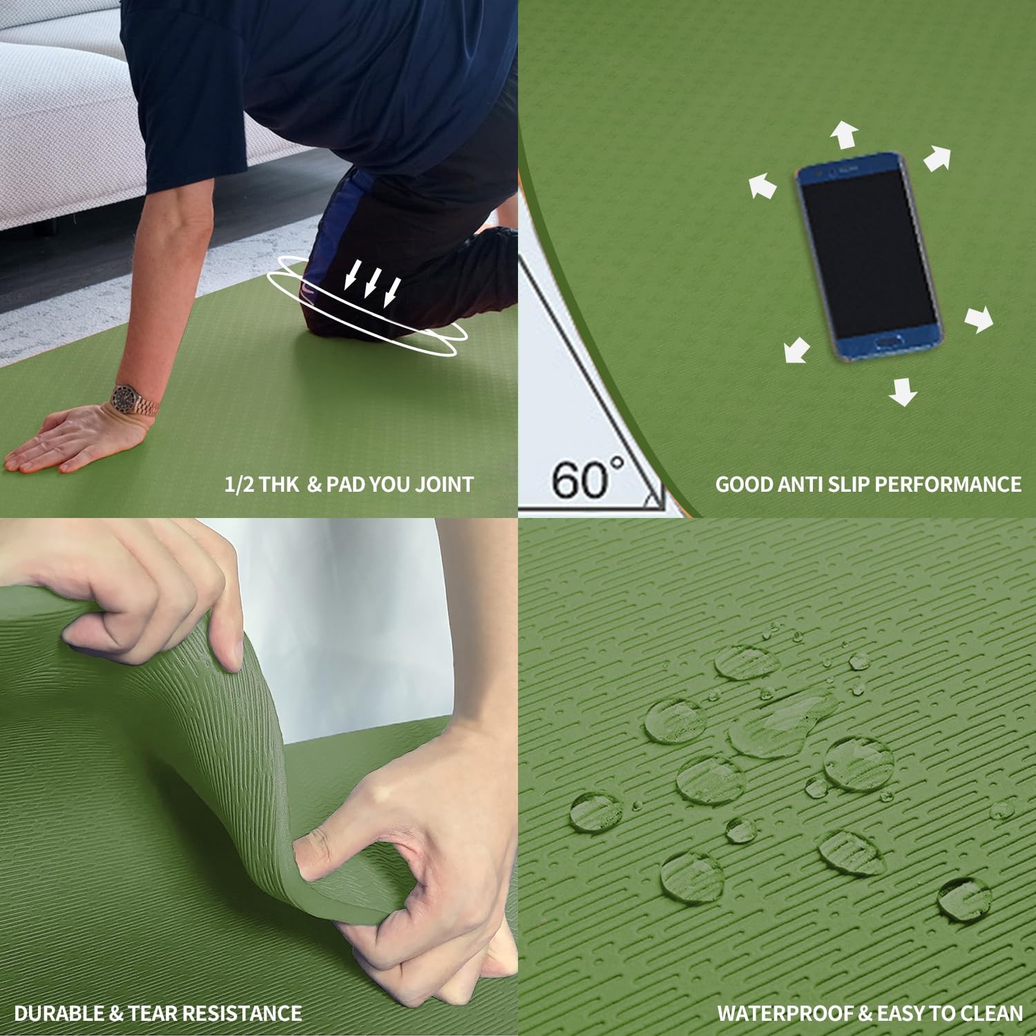 Large TPE Yoga Mat 6&rsquo;x4&rsquo;x1/2&Prime; Extra Thick Non-Slip Exercise Mat – for Yoga Pi…