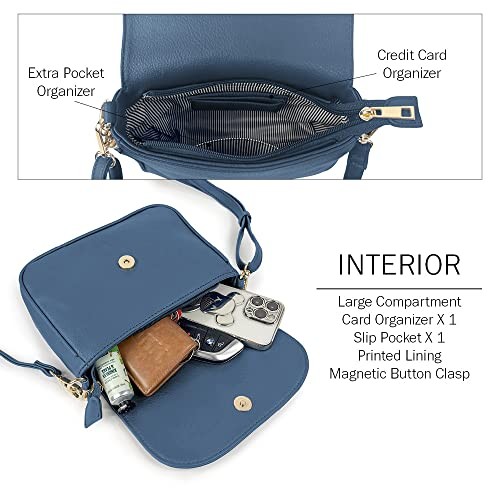 Small Crossbody Bags for Women Trendy Flap Saddle Purses with Tassel Dark Blue
