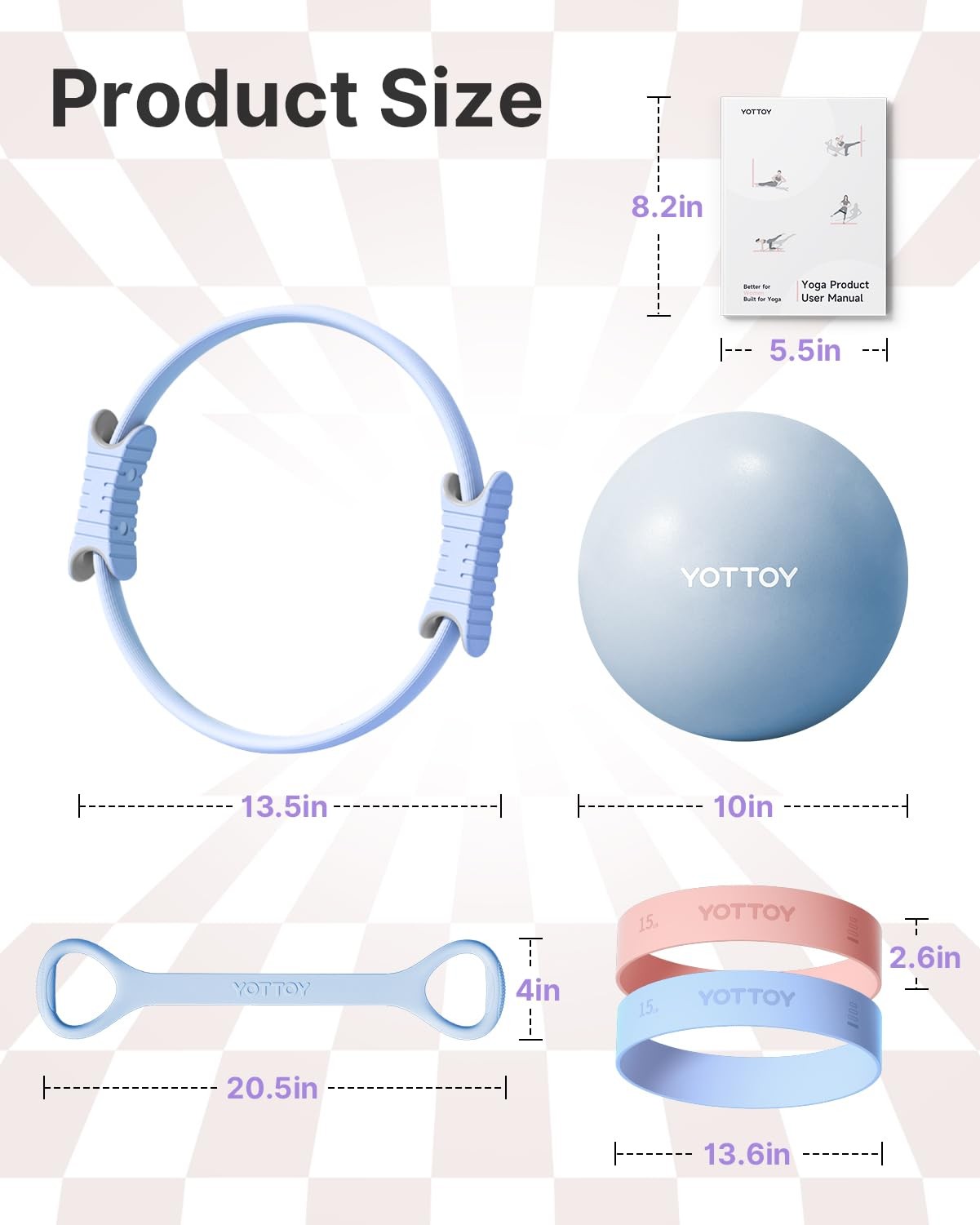 13.5 Inch Pilates Ring and Ball Set, Figure 8 Resistance Bands, Stretch Bands…