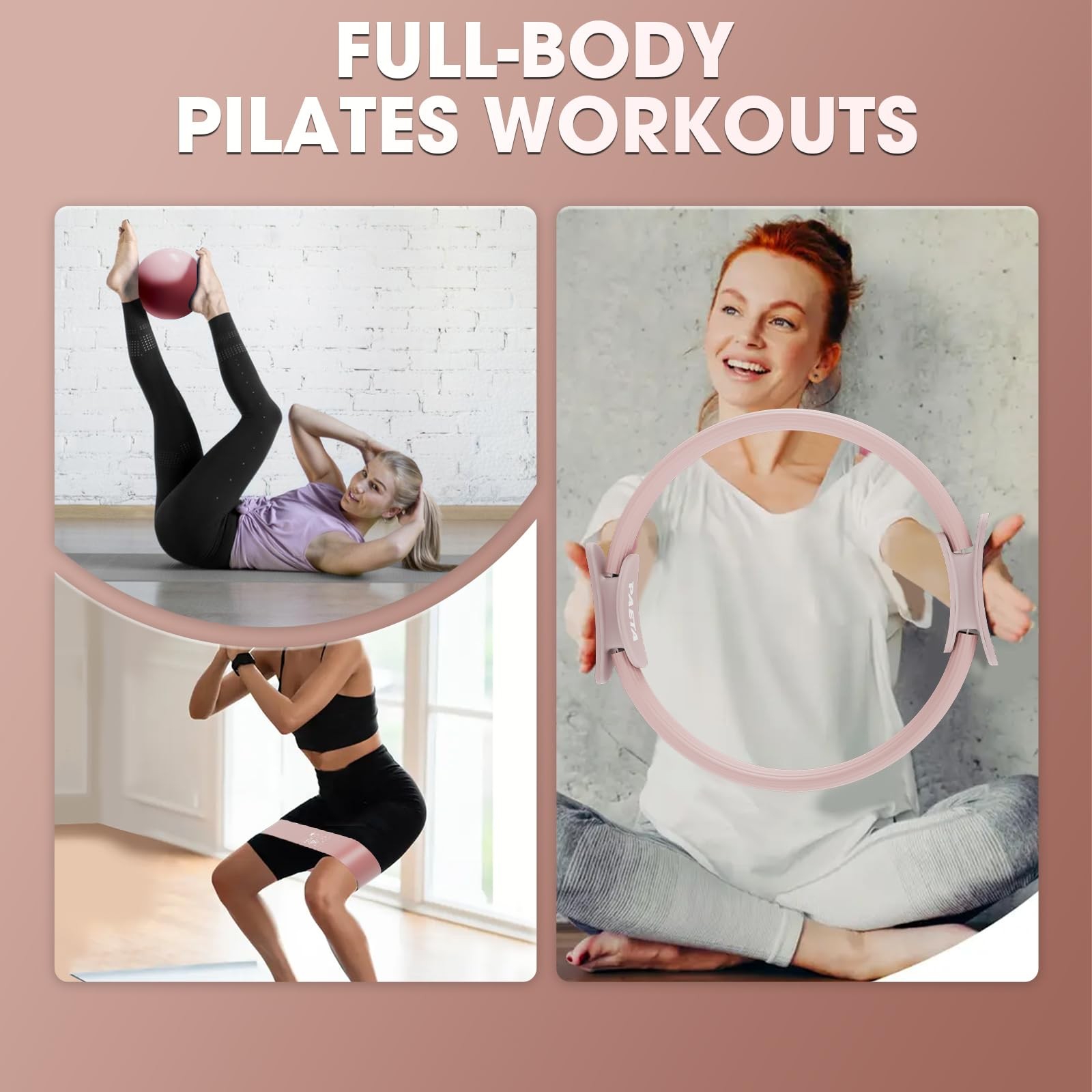 Pilates Ring Set – 14” Magic Circle (38 lbs Resistance), 9.8” Pilates Ball, 5…